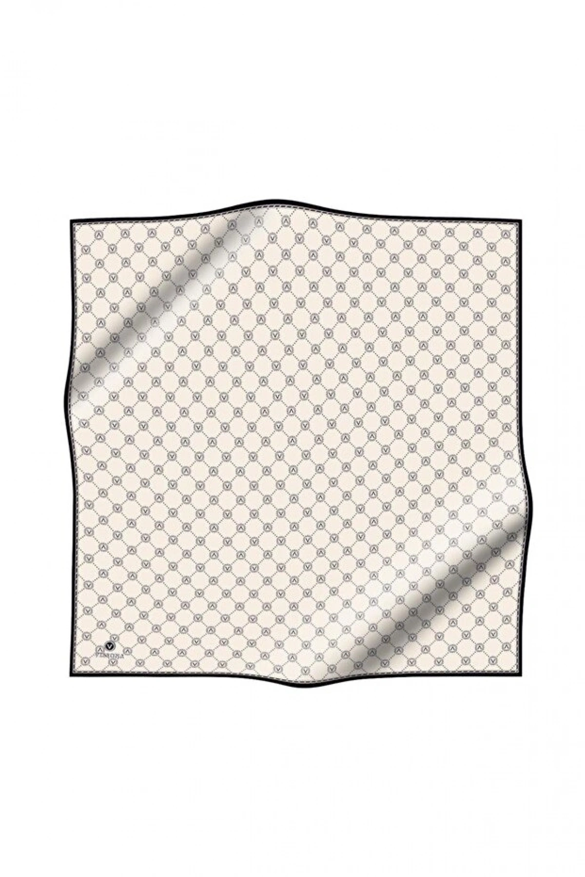 Vissona %100 Twill İpek Monogram Desenli Krem - Siyah Renkli 90x90 Eşarp Dikim Şekli : El Dikişi