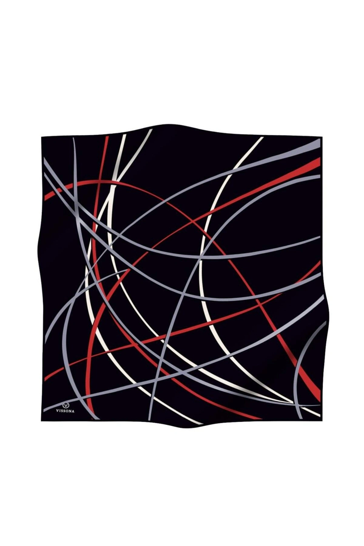 Vissona %100 Twill İpek Çizgili Desenli Siyah - Kırmızı Renkli 90x90 Eşarp Dikim Şekli : El Dikişi