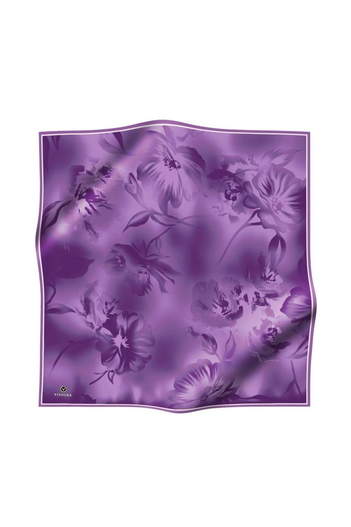 Vissona 100% Twill İpek Çiçek Desenli Lila Renkli 90x90 Dikim Şekli : El Dikişi Eşarp