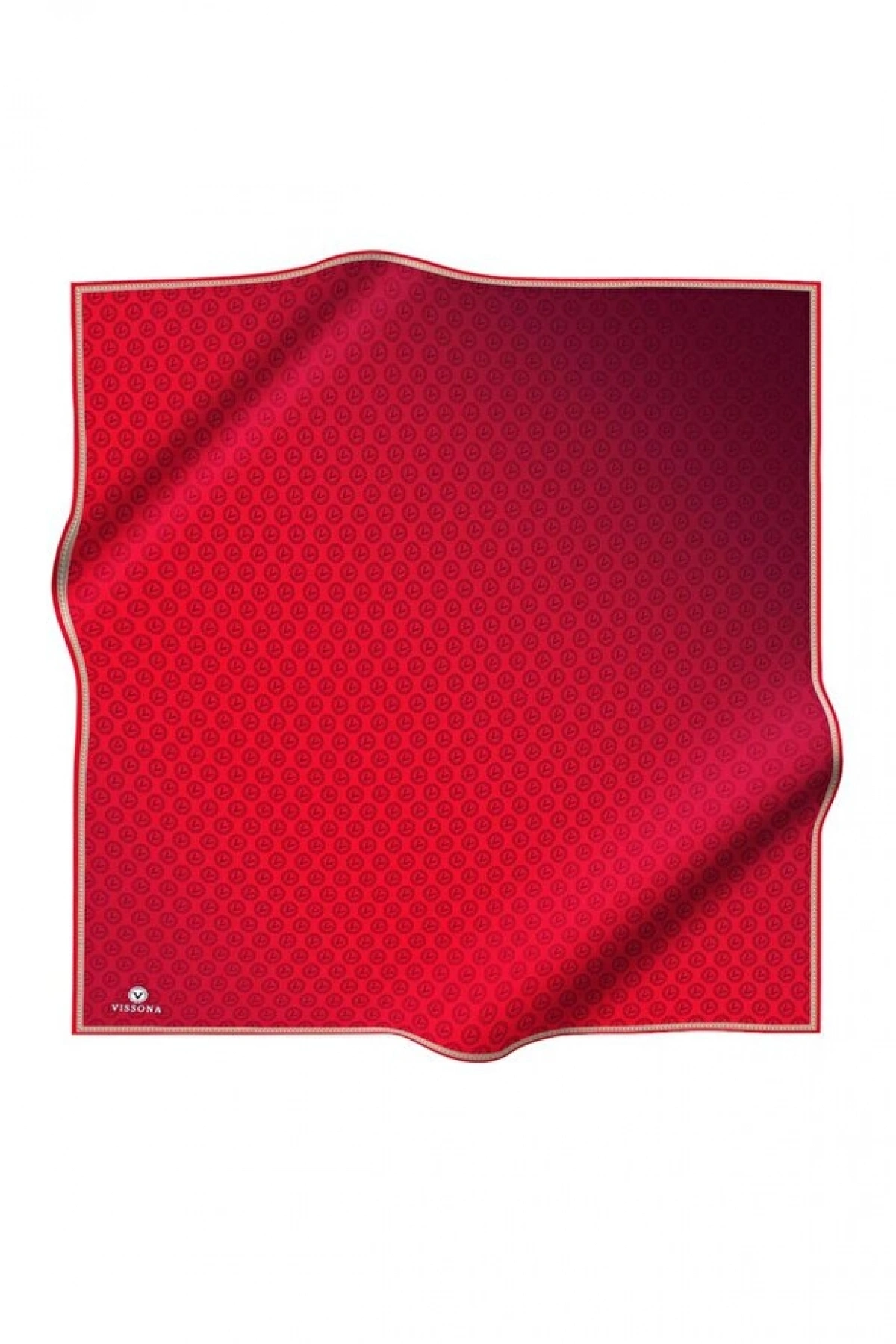 Vissona %100 Twill İpek Monogram Desenli Kırmızı Renkli 90x90 Eşarp Dikim Şekli : El Dikişi