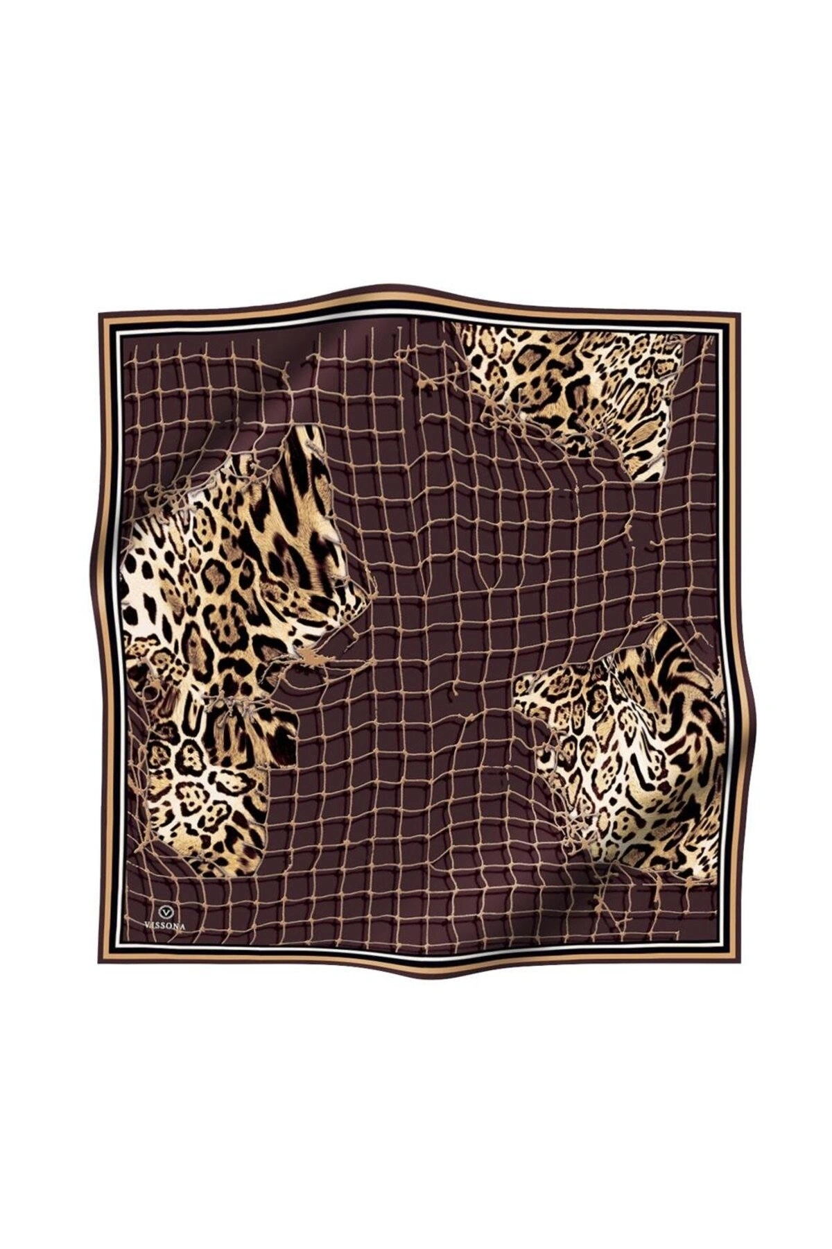 Vissona %100 Twill İpek Leopar Desenli Sütlükahverengi Renkli 90x90 Eşarp Dikim Şekli : El Dikişi