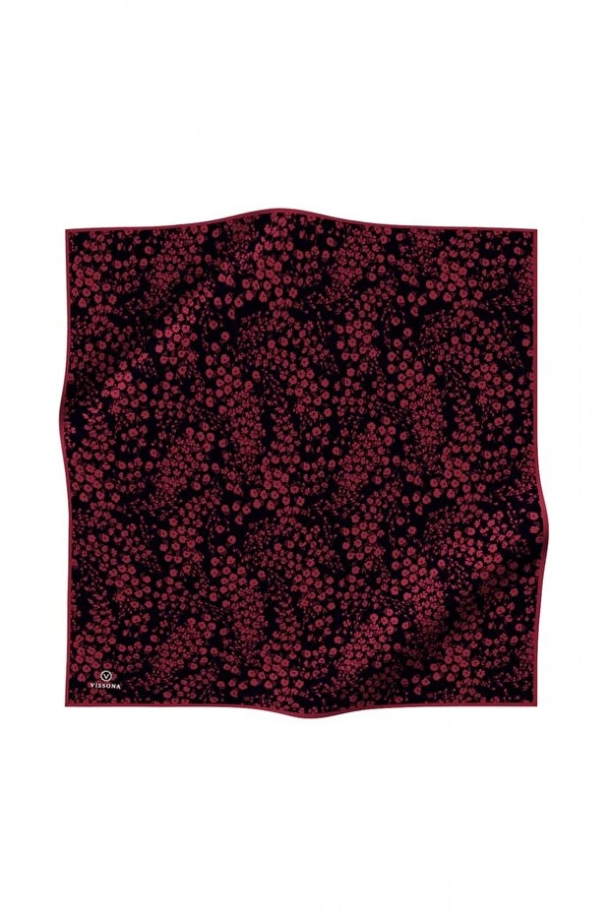 Vissona %100 Twill İpek Çıtır Çiçek Desenli Siyah - Bordo Renkli 90x90 Eşarp Dikim Şekli : El Dikişi