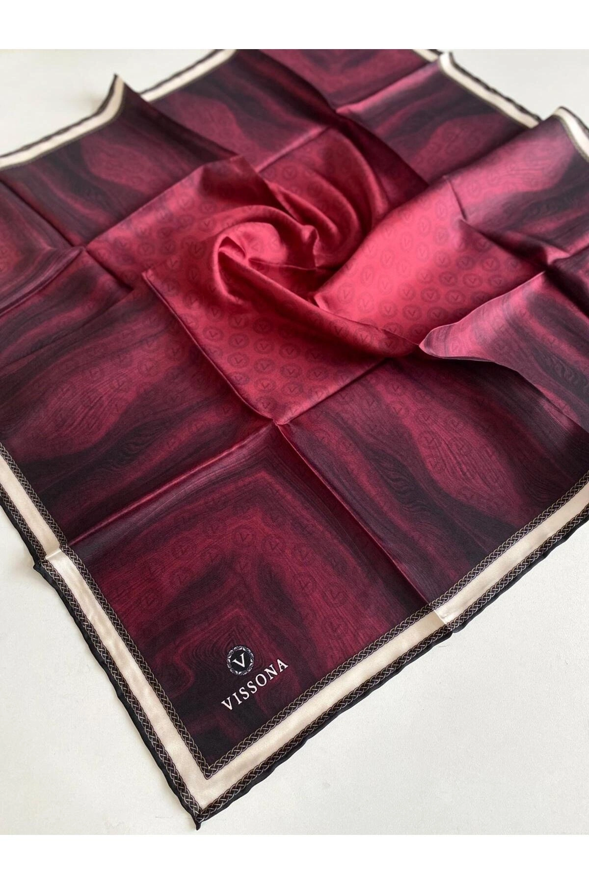 Vissona Tivil İpek Eşarp 10659 - 4 - 0018 Bordo Monogram Desen