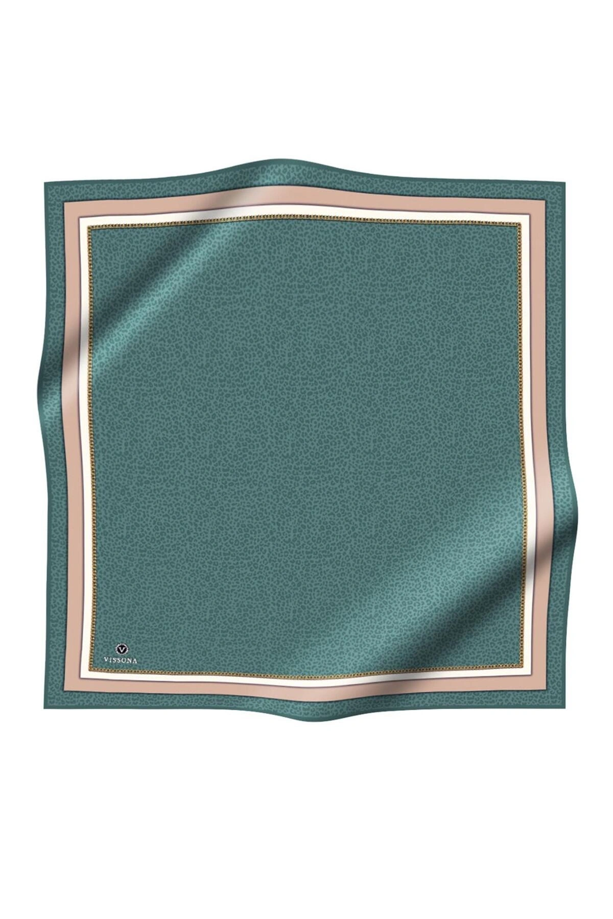 Vissona %100 Twill İpek Leopar Desenli Petrol Yeşili Renkli 90x90 Eşarp Dikim Şekli : El Dikişi