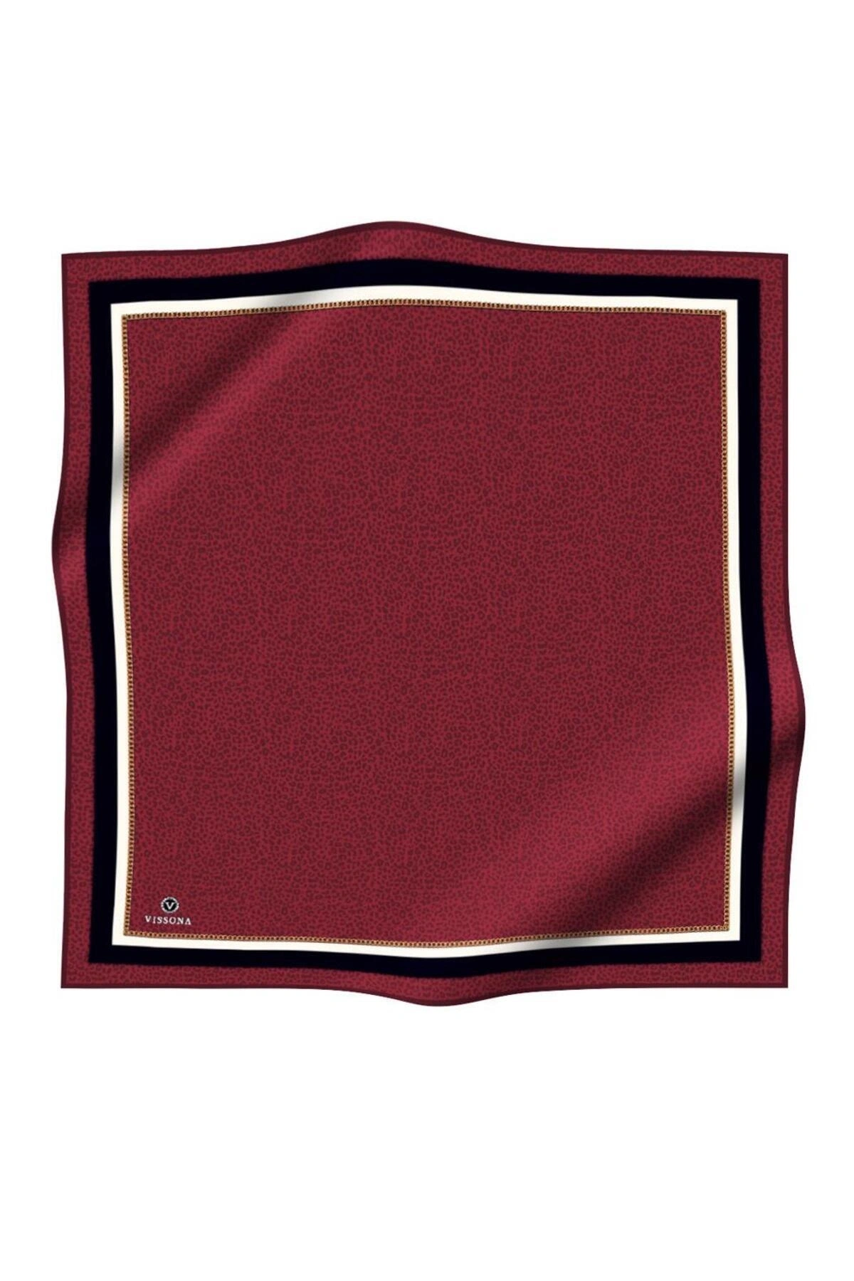 Vissona %100 Twill İpek Leopar Desenli Bordo Renkli 90x90 Eşarp Dikim Şekli : El Dikişi