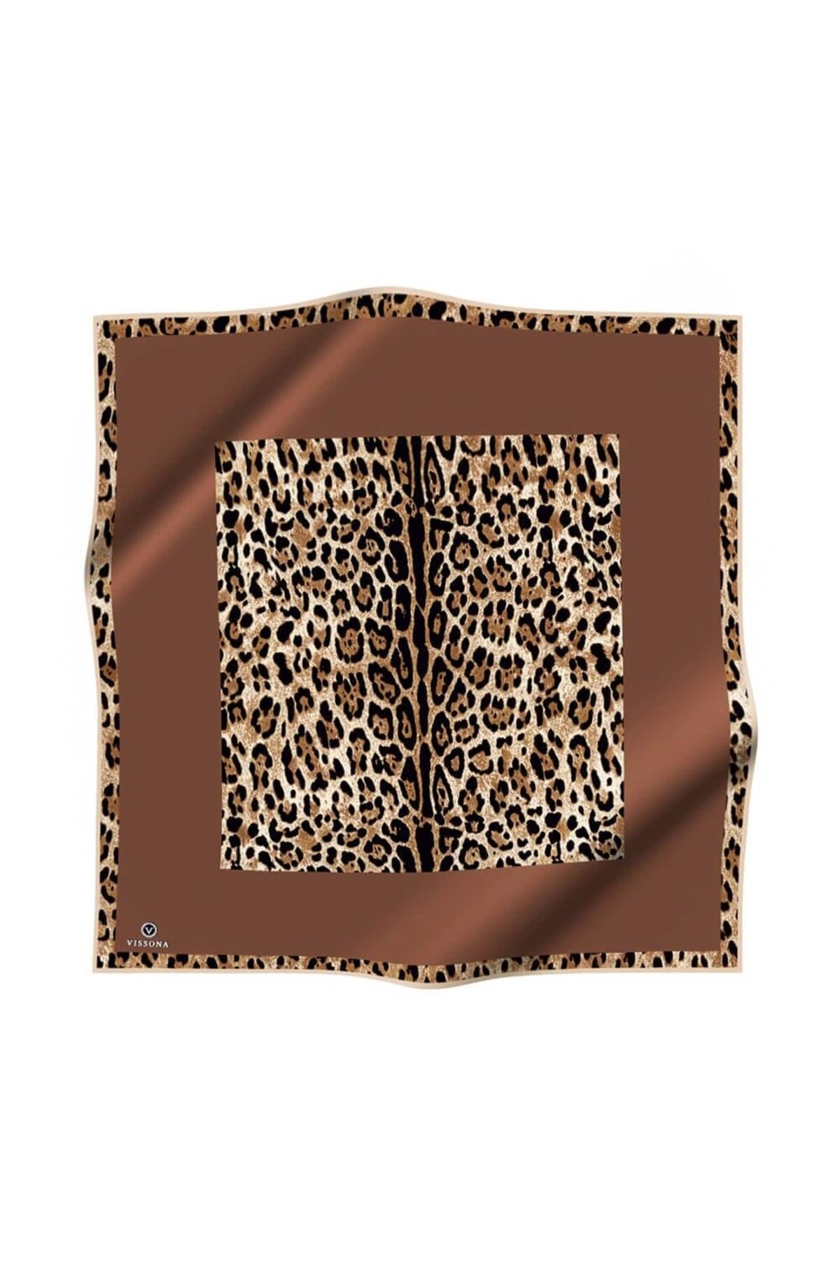 Vissona %100 Twill İpek Leopar Desenli Sütlü Kahve Renkli 90x90 Eşarp Dikim Şekli : El Dikişi