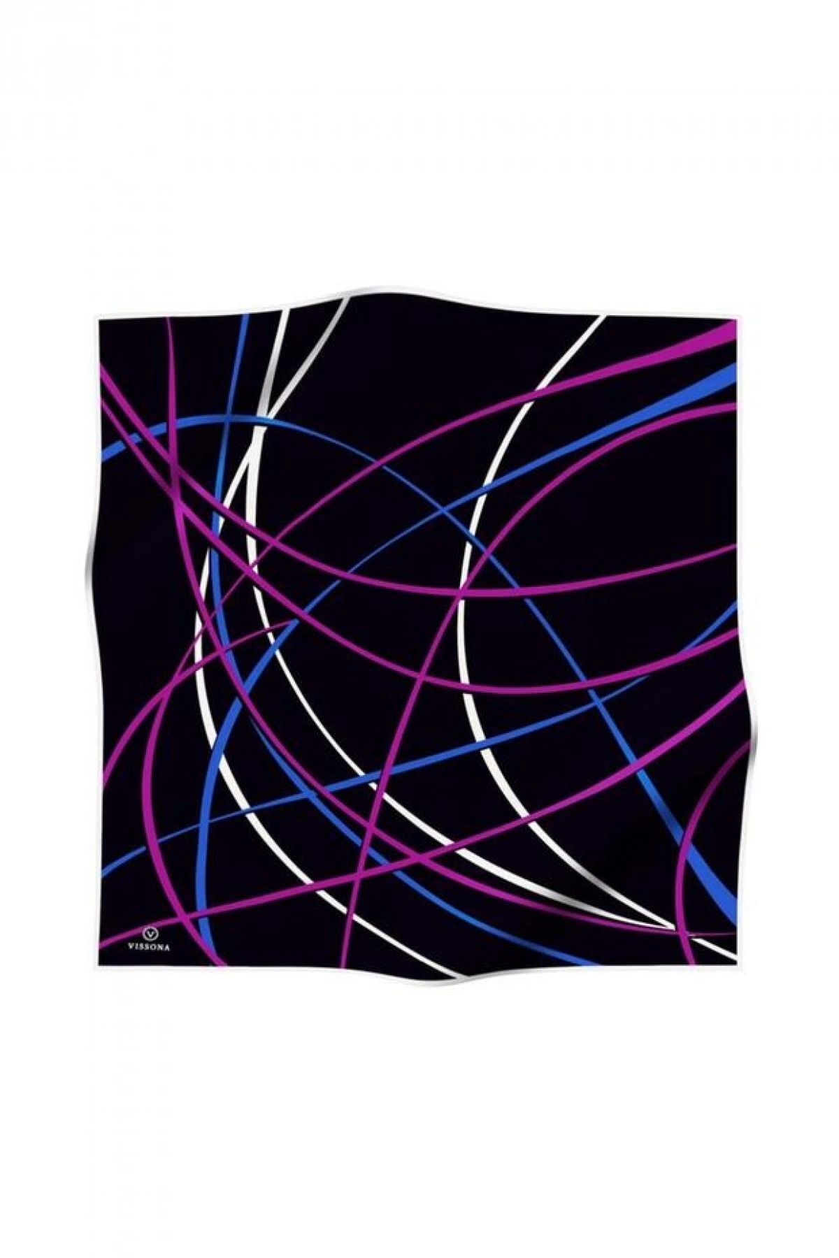 Vissona %100 Twill İpek Çizgili Desenli Saks - Fuşya Renkli 90x90 Eşarp Dikim Şekli : El Dikişi