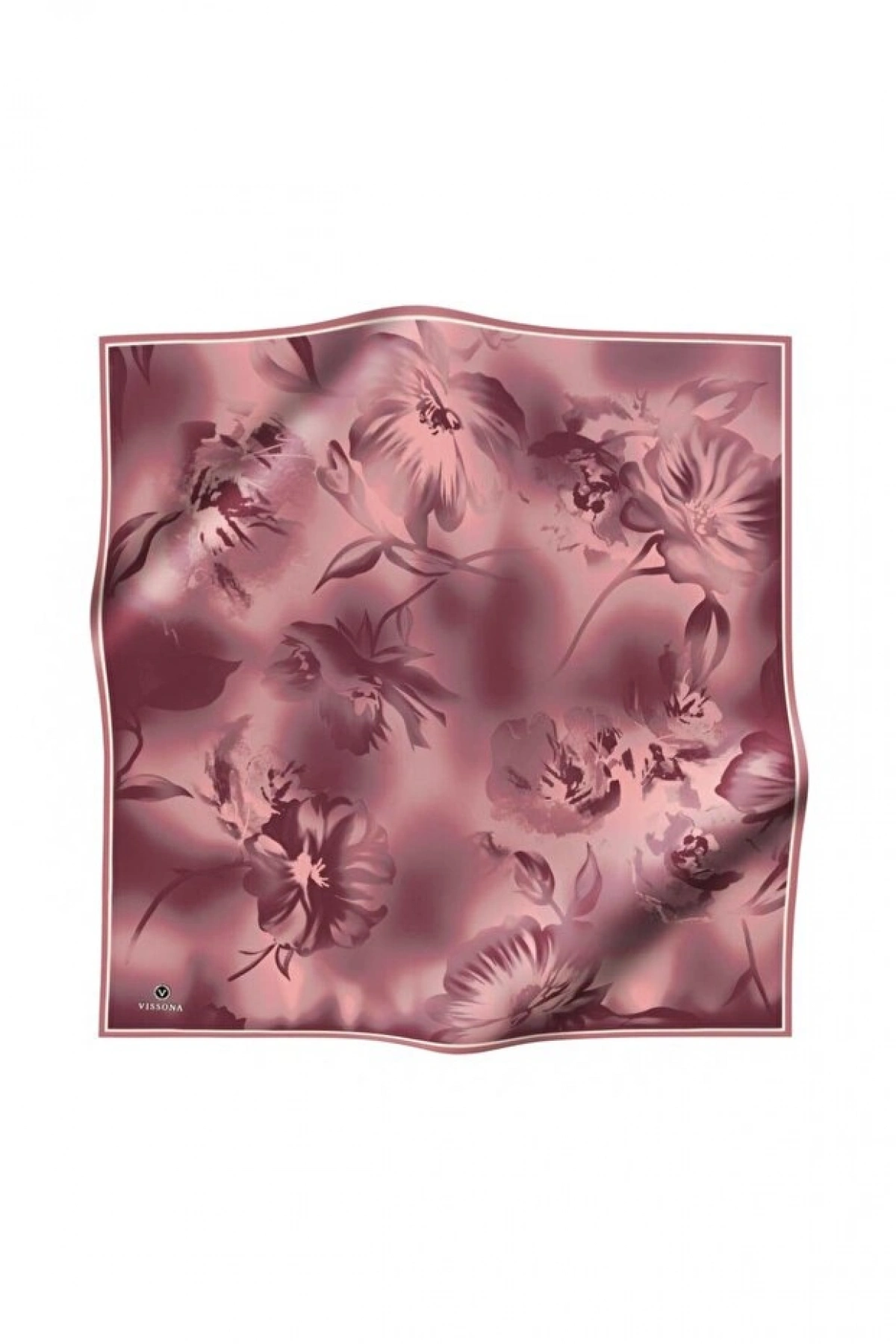 Vissona 100% Twill İpek Çiçek Desenli Pudra Renkli 90x90 Dikim Şekli : El Dikişi Eşarp