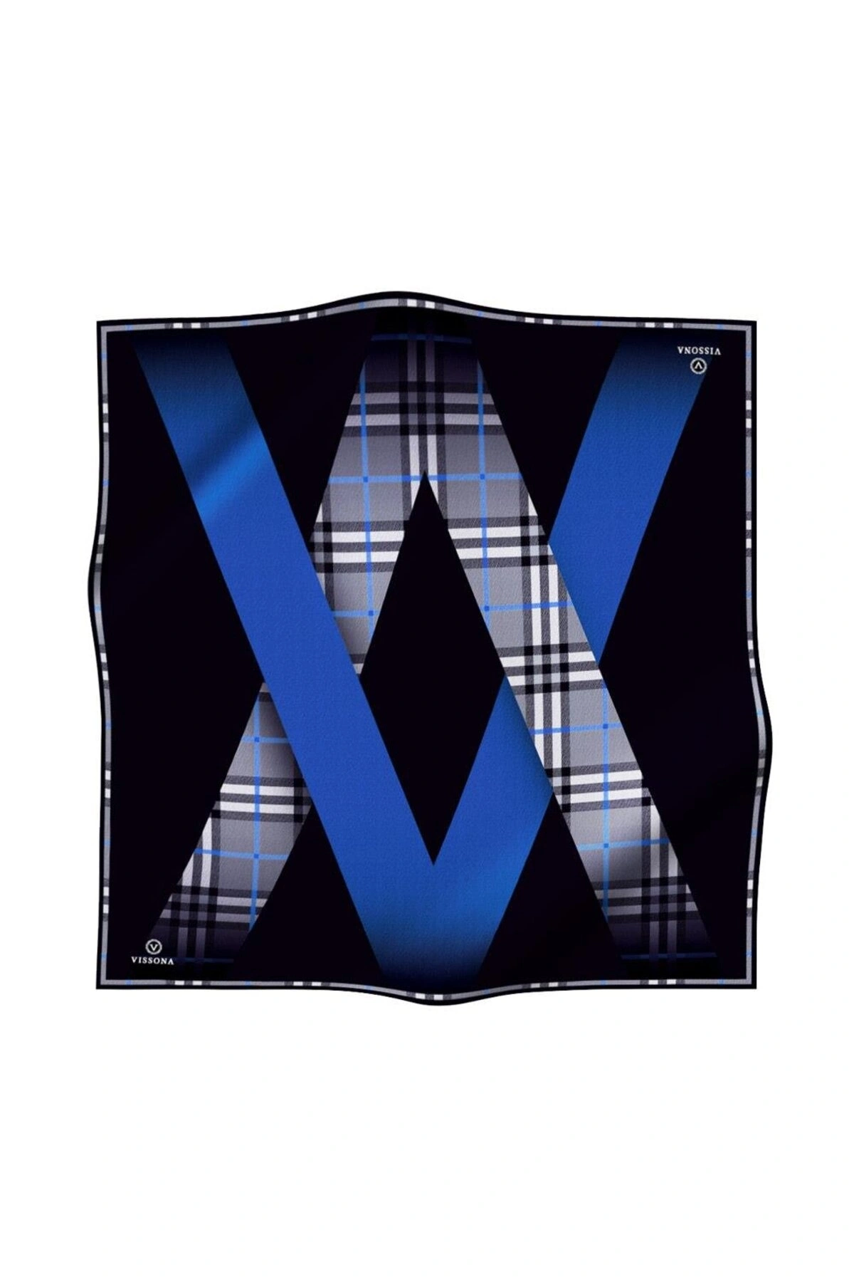 Vissona %100 Twill İpek Ekose Desenli Saks - Siyah Renkli 90x90 Eşarp Dikim Şekli : El Dikişi