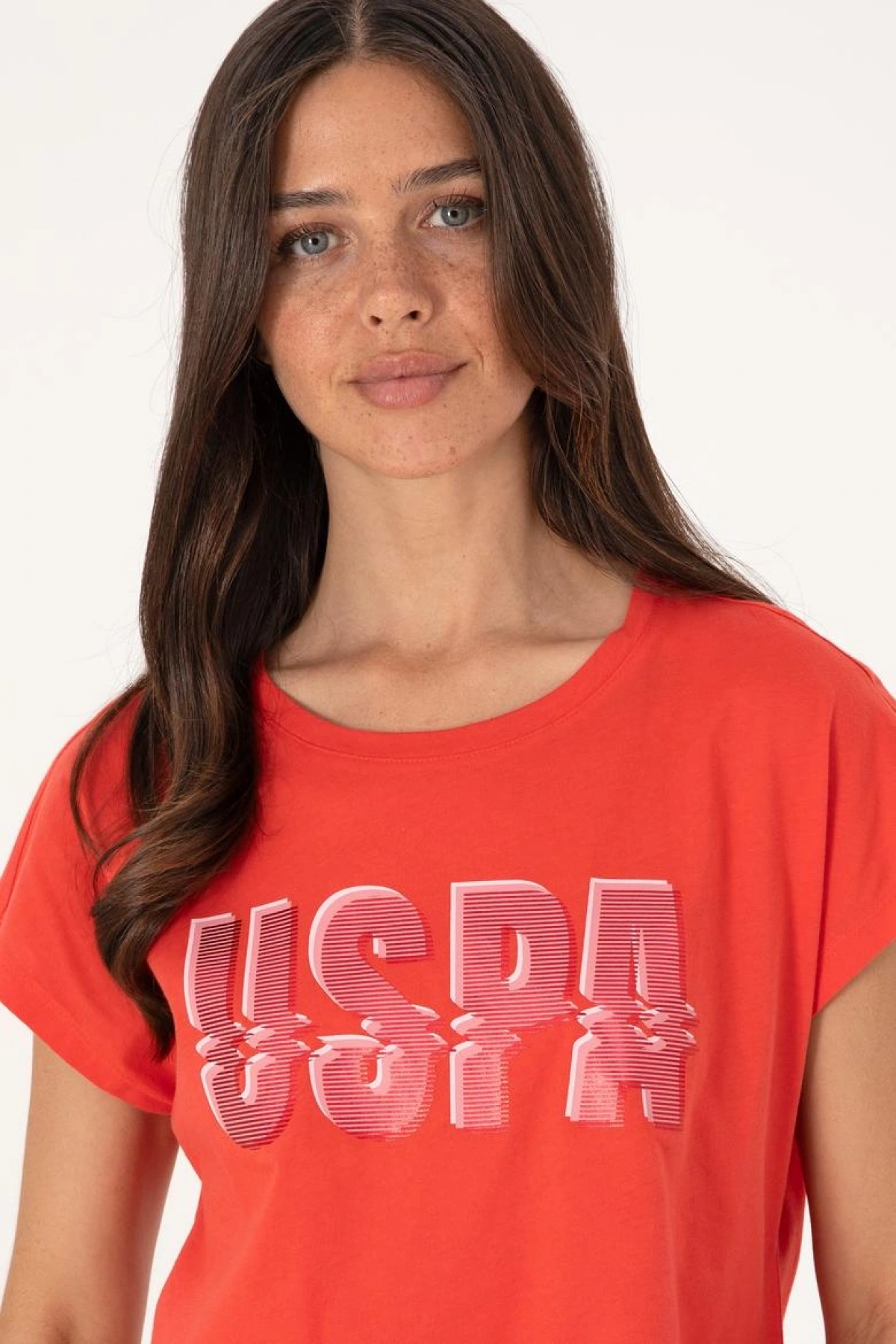 U.S.POLO Kadın Kırmızı Bisiklet Yaka Tişört