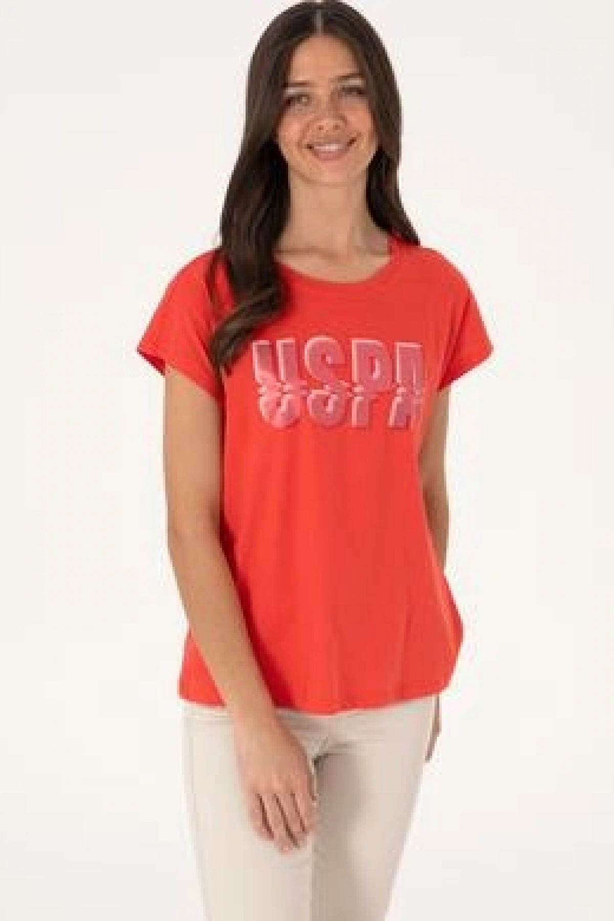 U.S.POLO Kadın Kırmızı Bisiklet Yaka Tişört