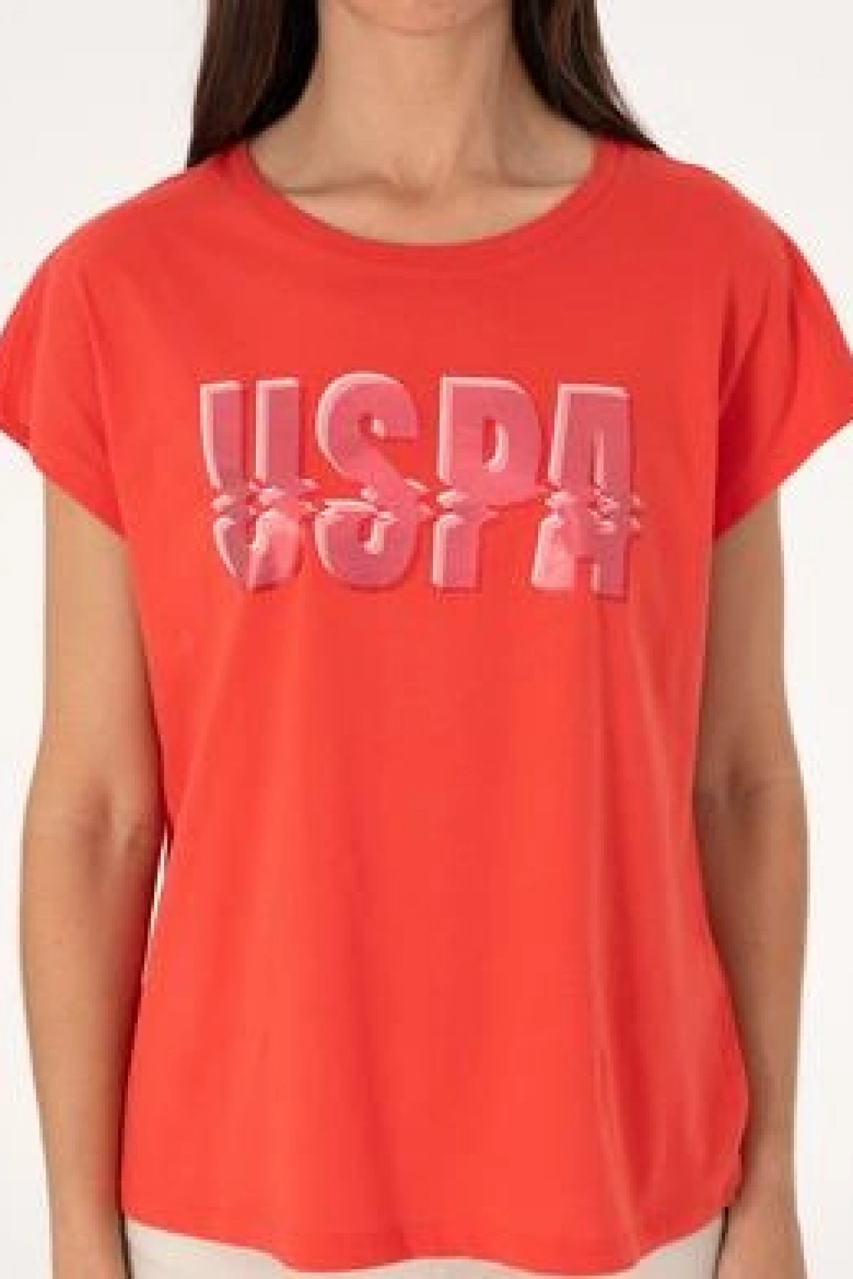 U.S.POLO Kadın Kırmızı Bisiklet Yaka Tişört