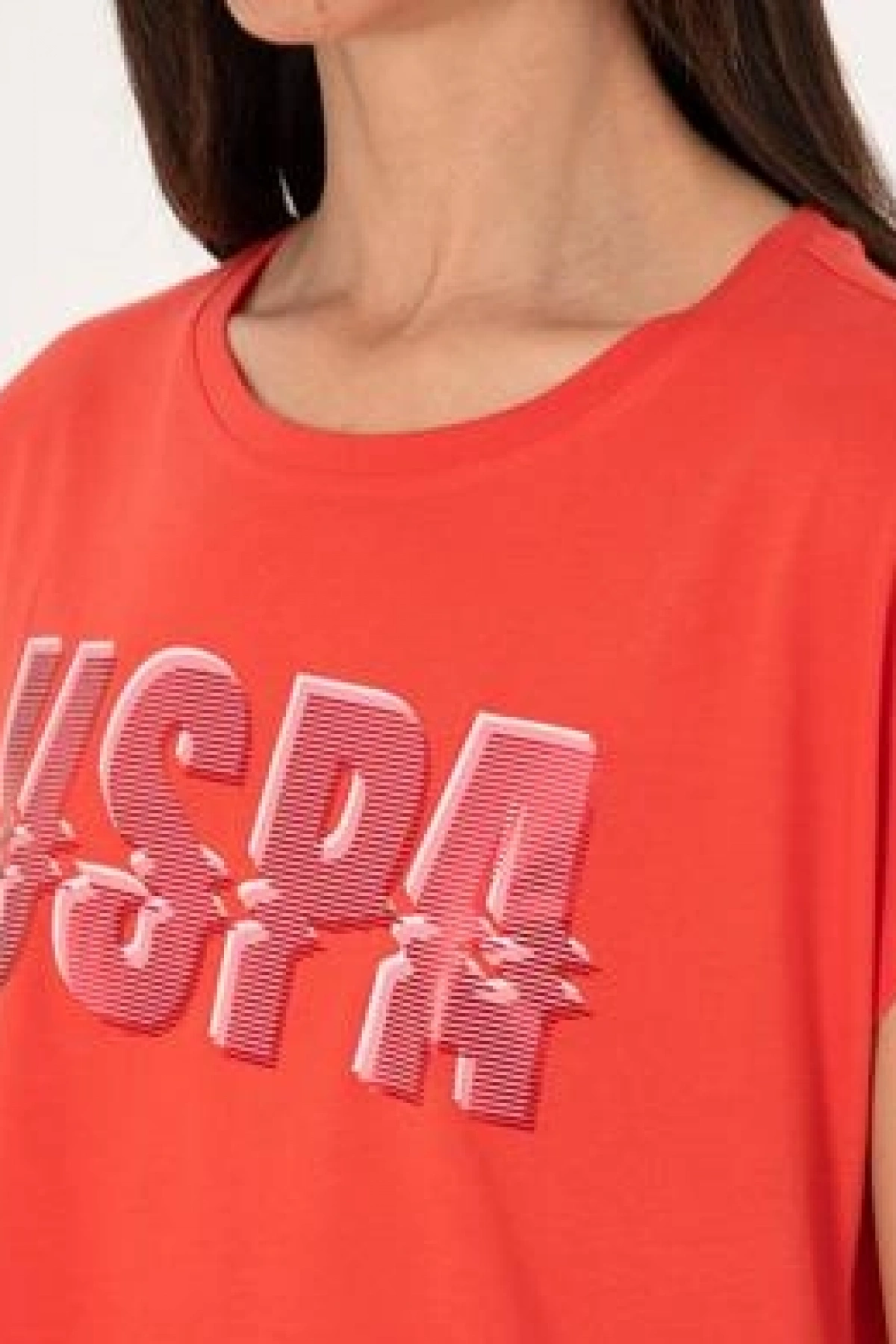 U.S.POLO Kadın Kırmızı Bisiklet Yaka Tişört