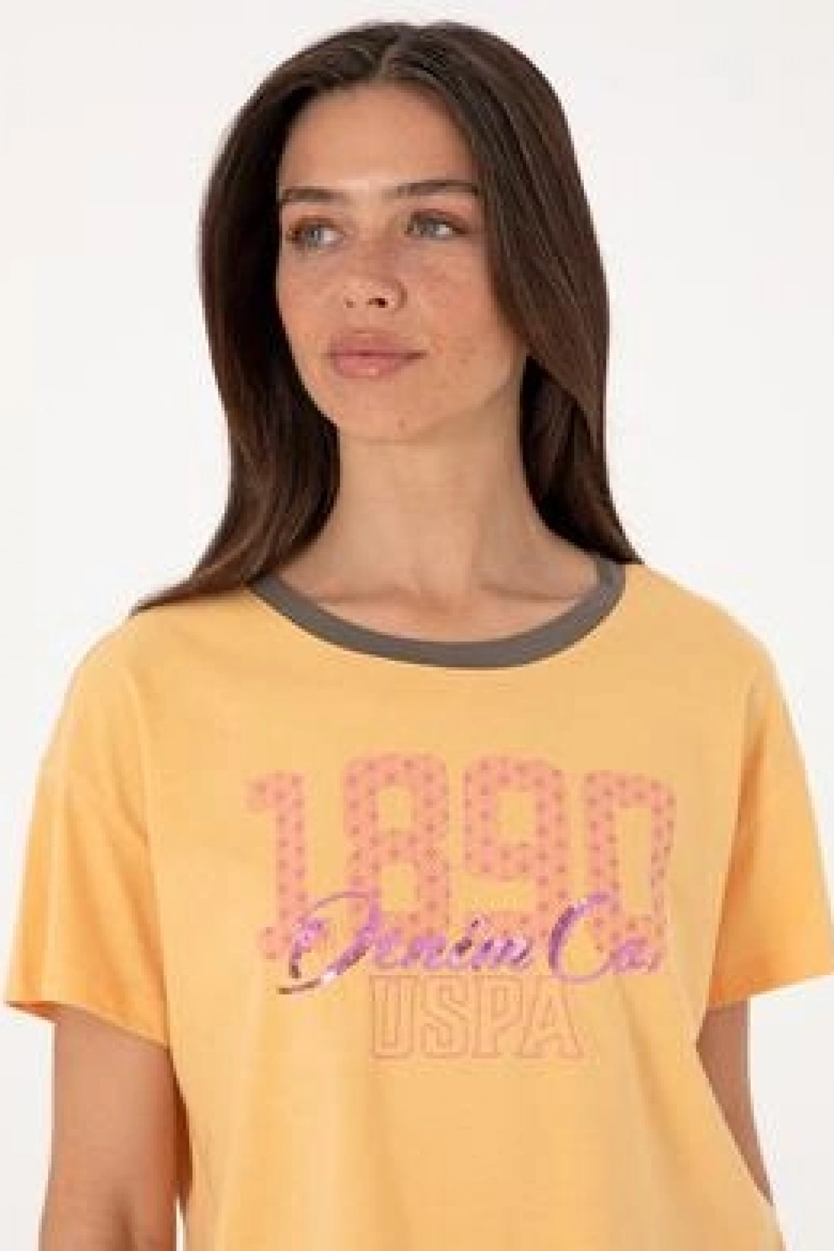 Kadın Turuncu Bisiklet Yaka Tişört
