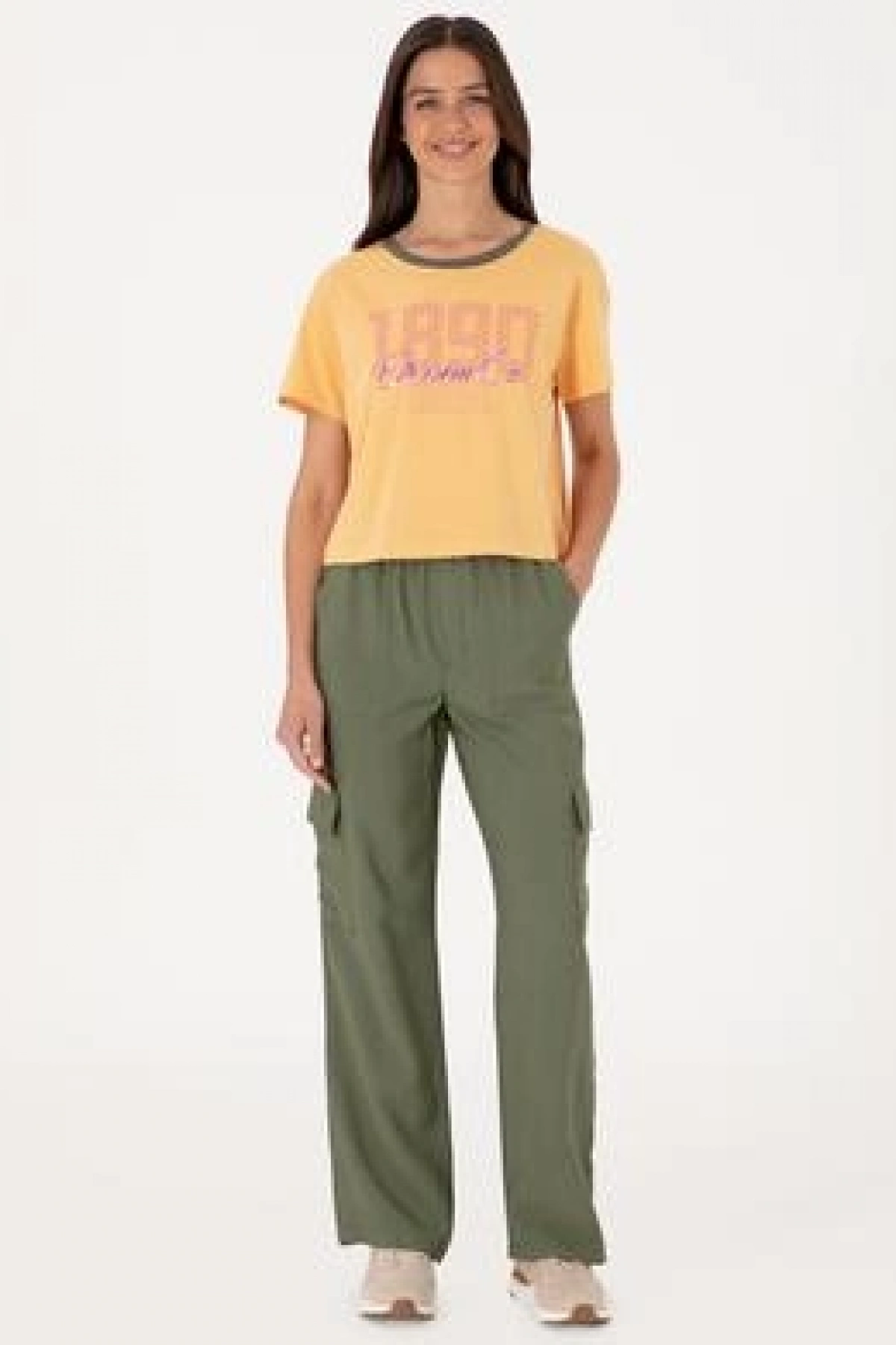 Kadın Turuncu Bisiklet Yaka Tişört