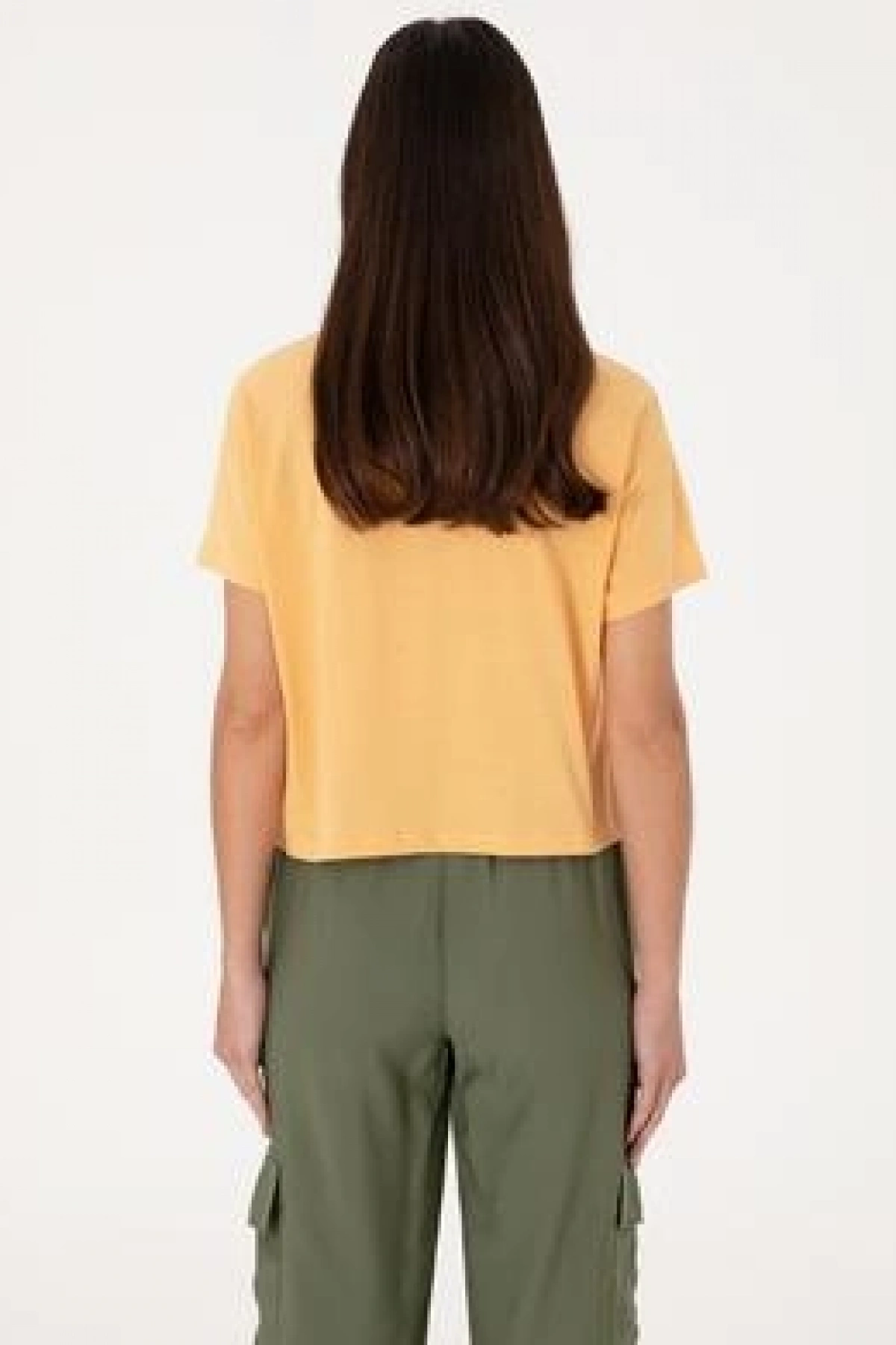 Kadın Turuncu Bisiklet Yaka Tişört