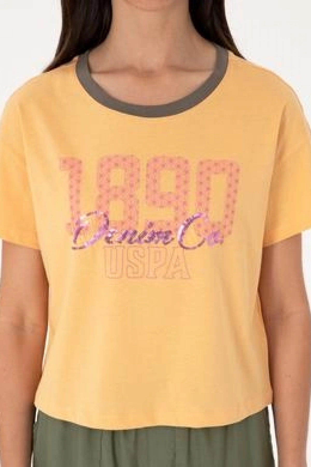 Kadın Turuncu Bisiklet Yaka Tişört