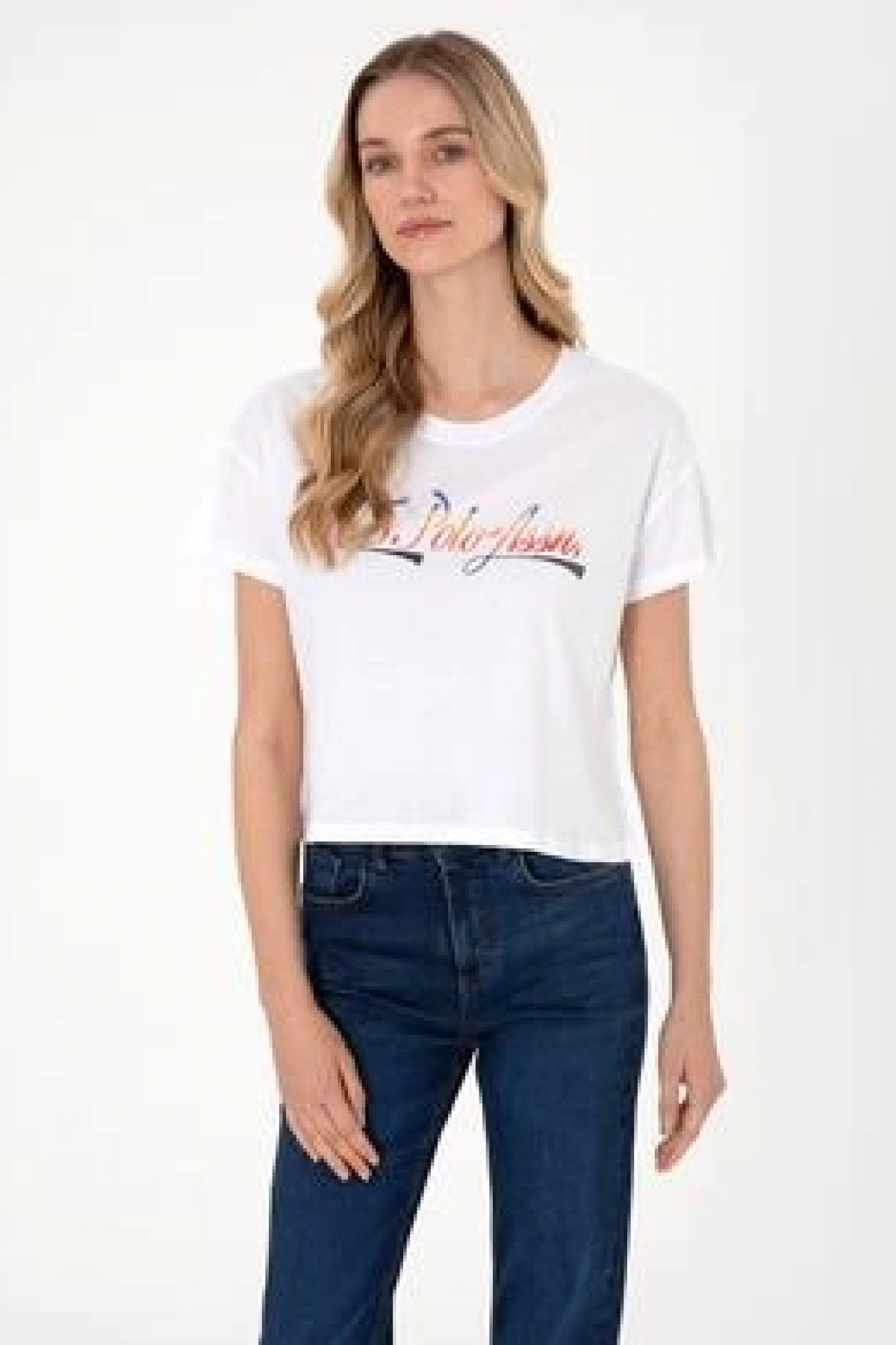 U.S.POLO Kadın Beyaz Bisiklet Yaka Tişört