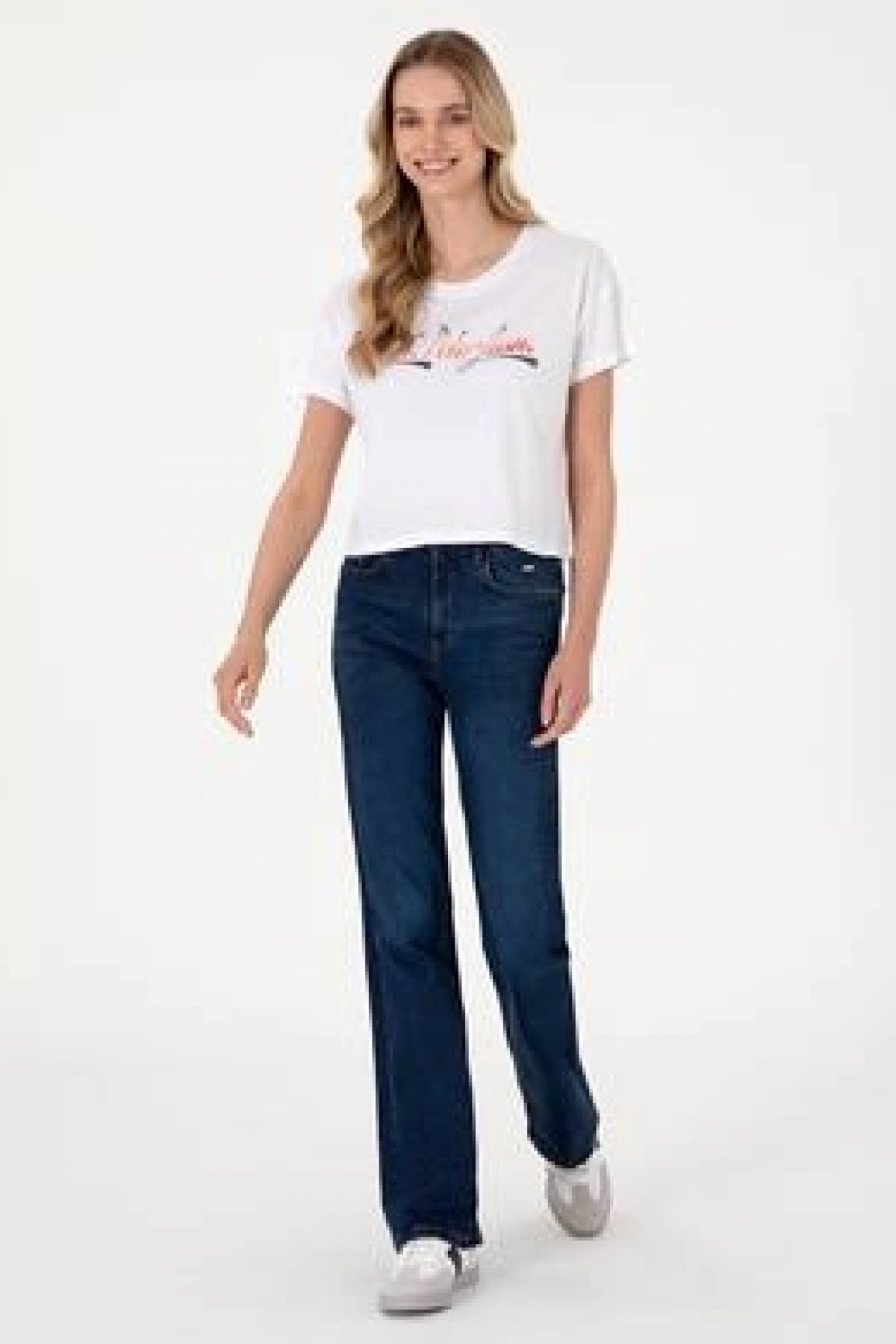 U.S.POLO Kadın Beyaz Bisiklet Yaka Tişört