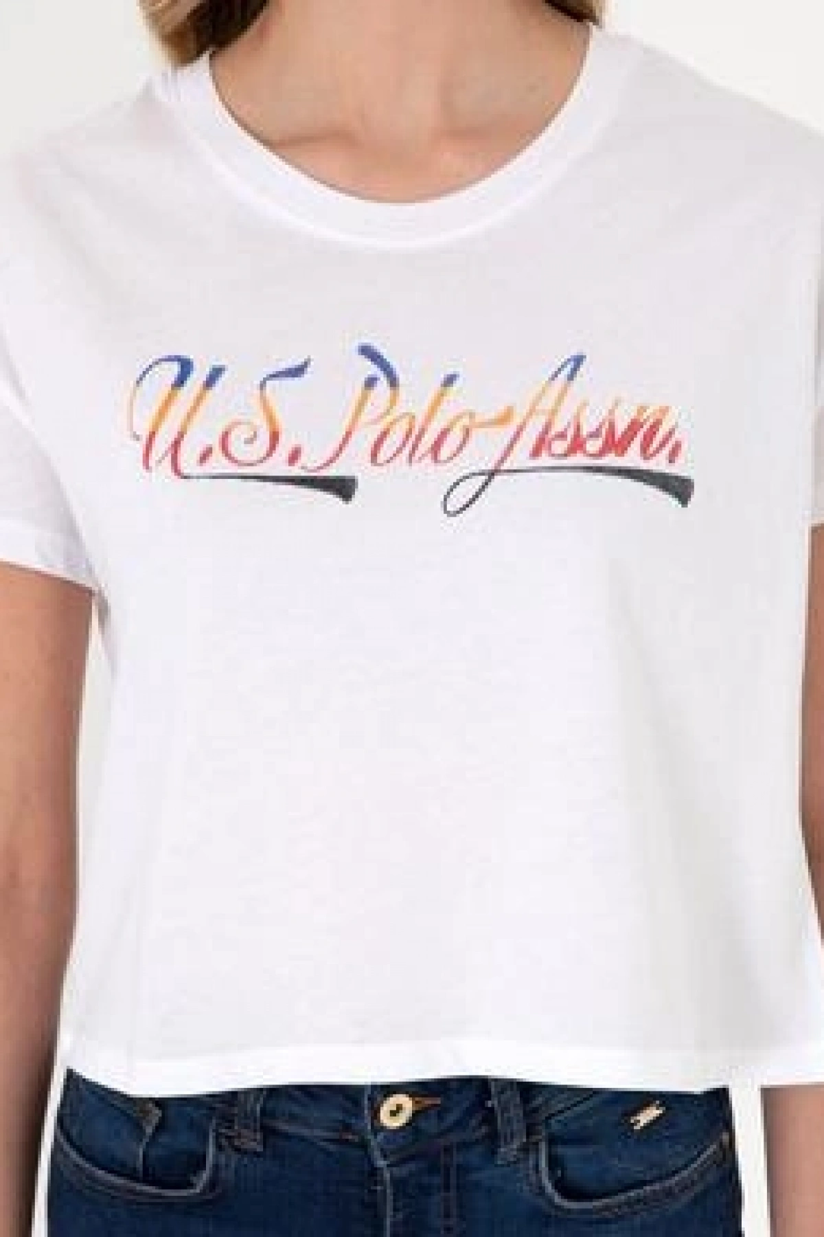 U.S.POLO Kadın Beyaz Bisiklet Yaka Tişört