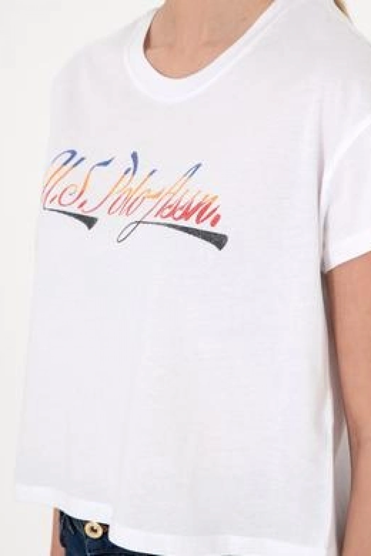 U.S.POLO Kadın Beyaz Bisiklet Yaka Tişört