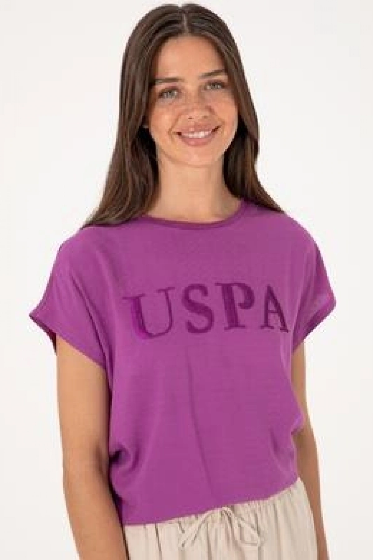 U.S. Polo Assn. Kadın Menekşe Bisiklet Yaka Tişört