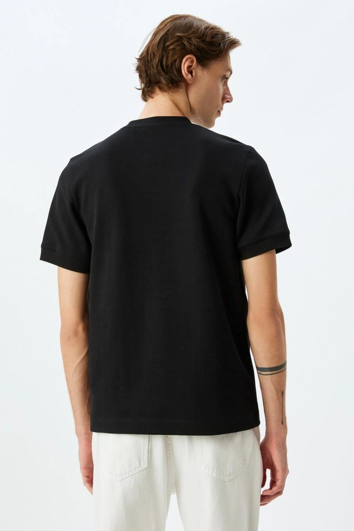 KOTON Kısa Kollu Pamuk Karışımlı Kalın Tok Kumaş Regular Fit Bisiklet Yaka Tişört