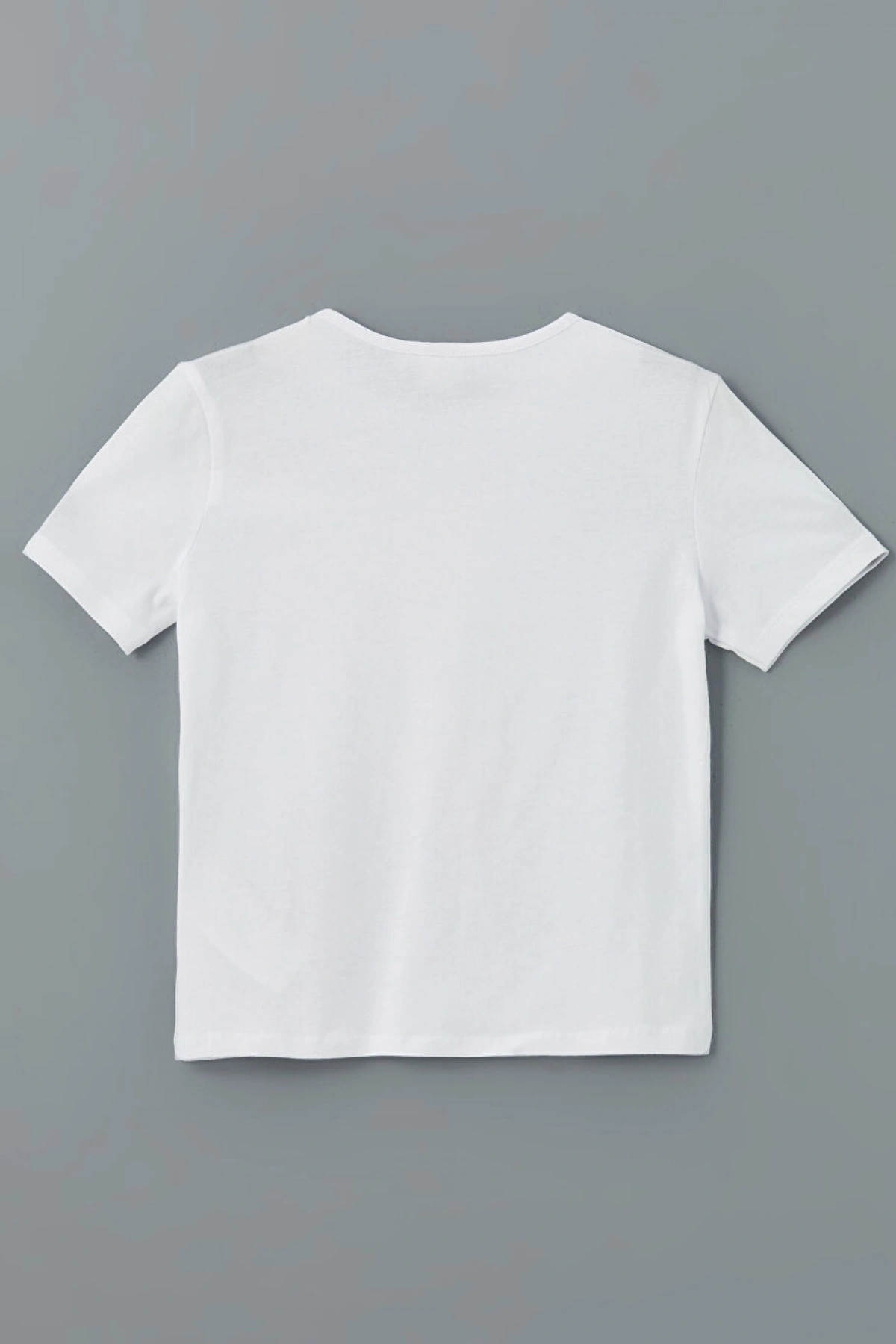 LCW Kids Beyaz Bisiklet Yaka Pul İşlemeli Kız Çocuk Tişört