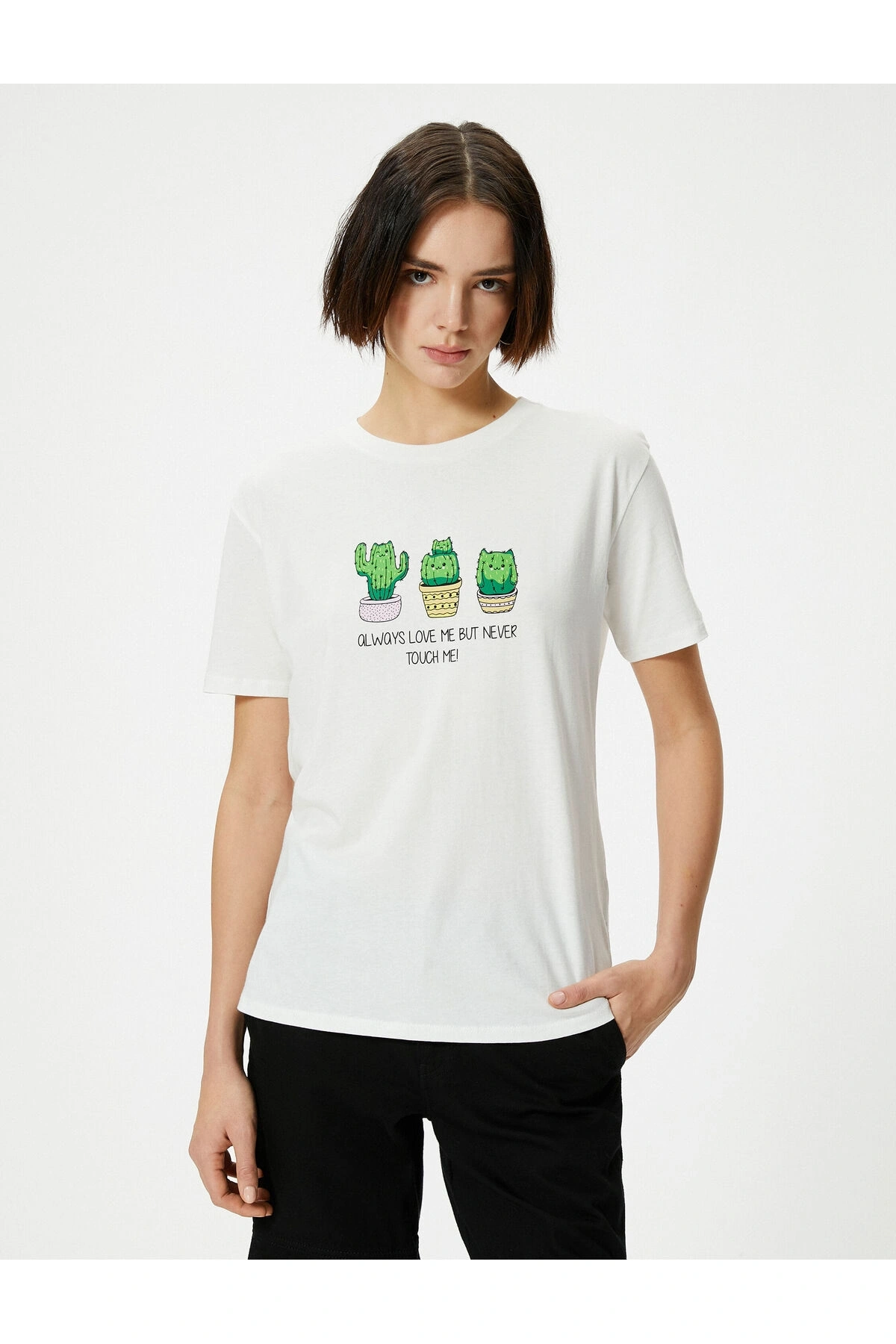 Koton Kaktüs Baskılı Tişört Rahat Kalıp Kısa Kollu Baskılı Pamuklu