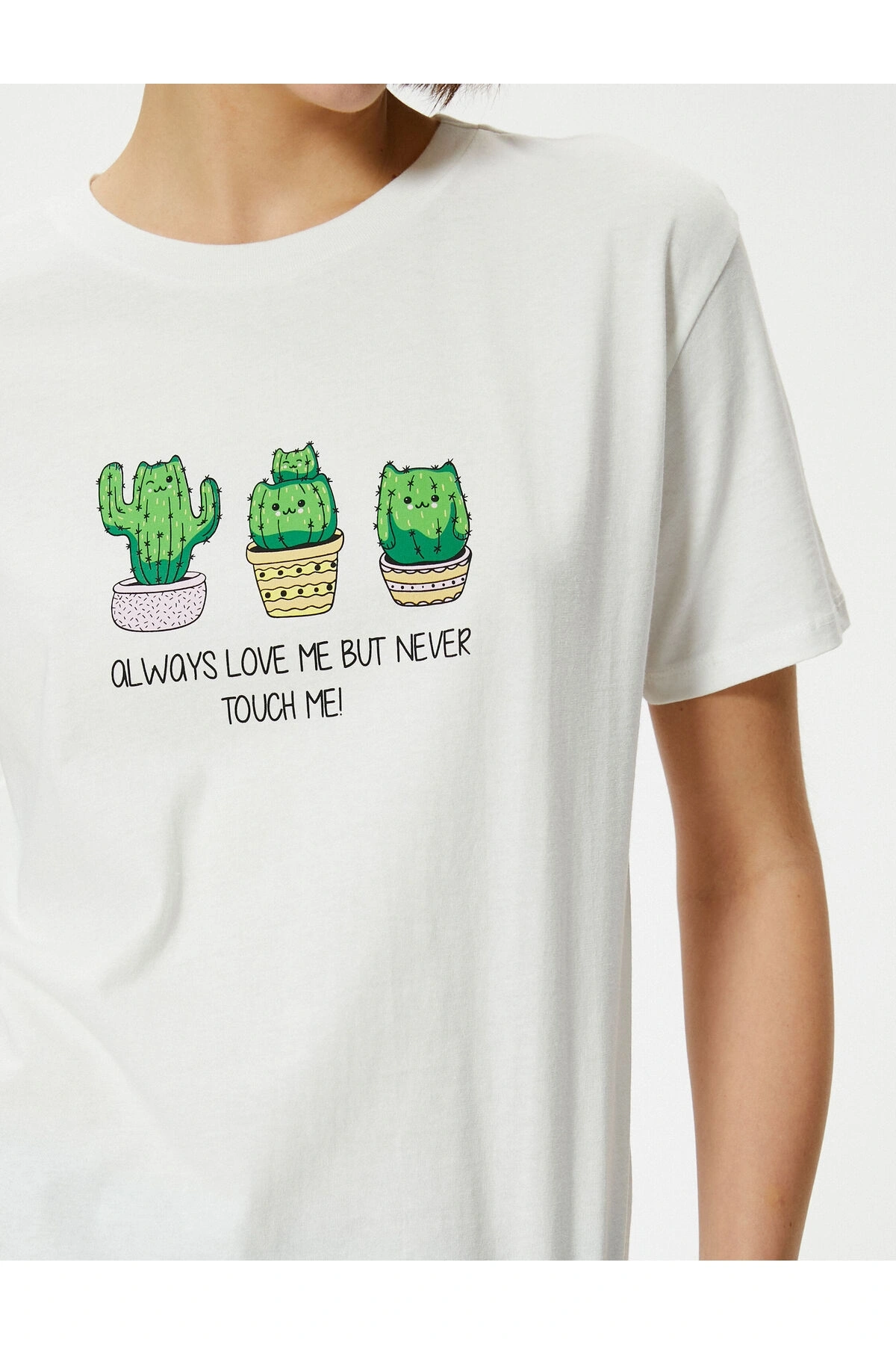 Koton Kaktüs Baskılı Tişört Rahat Kalıp Kısa Kollu Baskılı Pamuklu