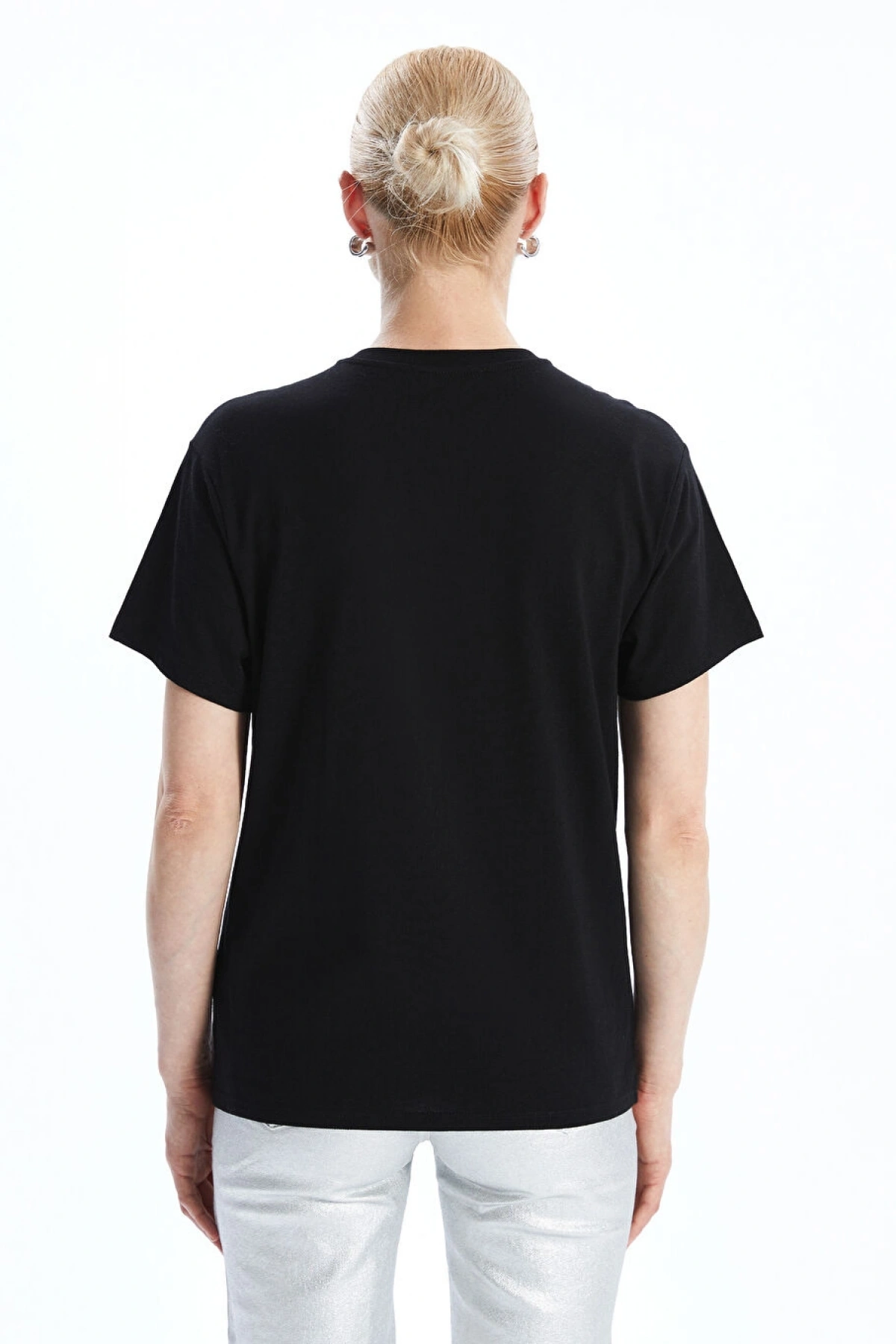 LCW Vision Siyah Bisiklet Yaka Baskılı Kadın Tişört