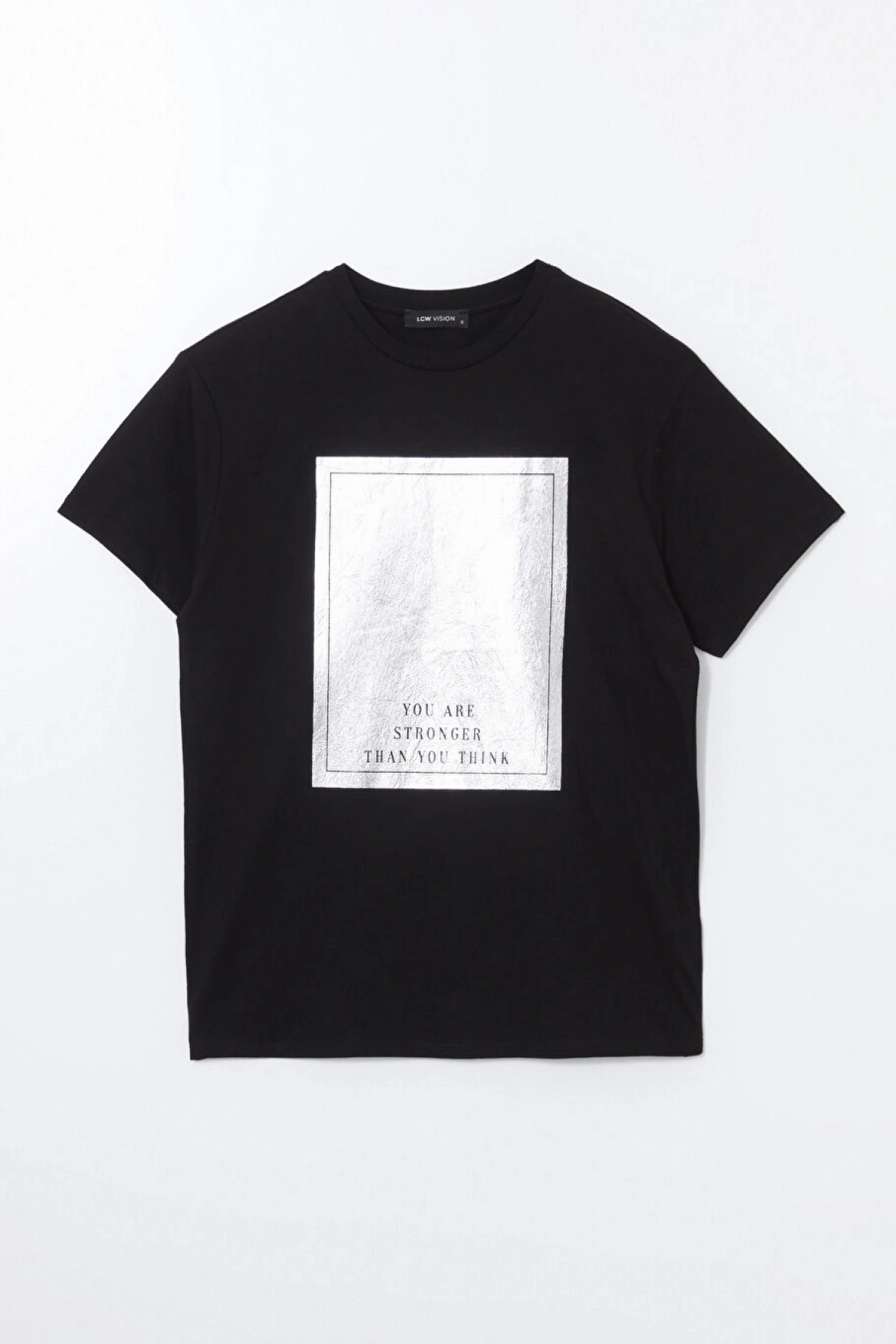 LCW Vision Siyah Bisiklet Yaka Baskılı Kadın Tişört