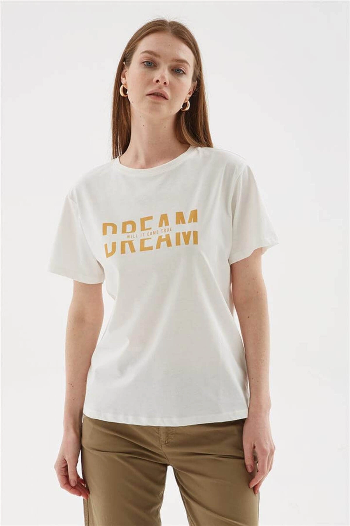 Fashion Friends Baskılı %100 Pamuklu Tişört Ekru