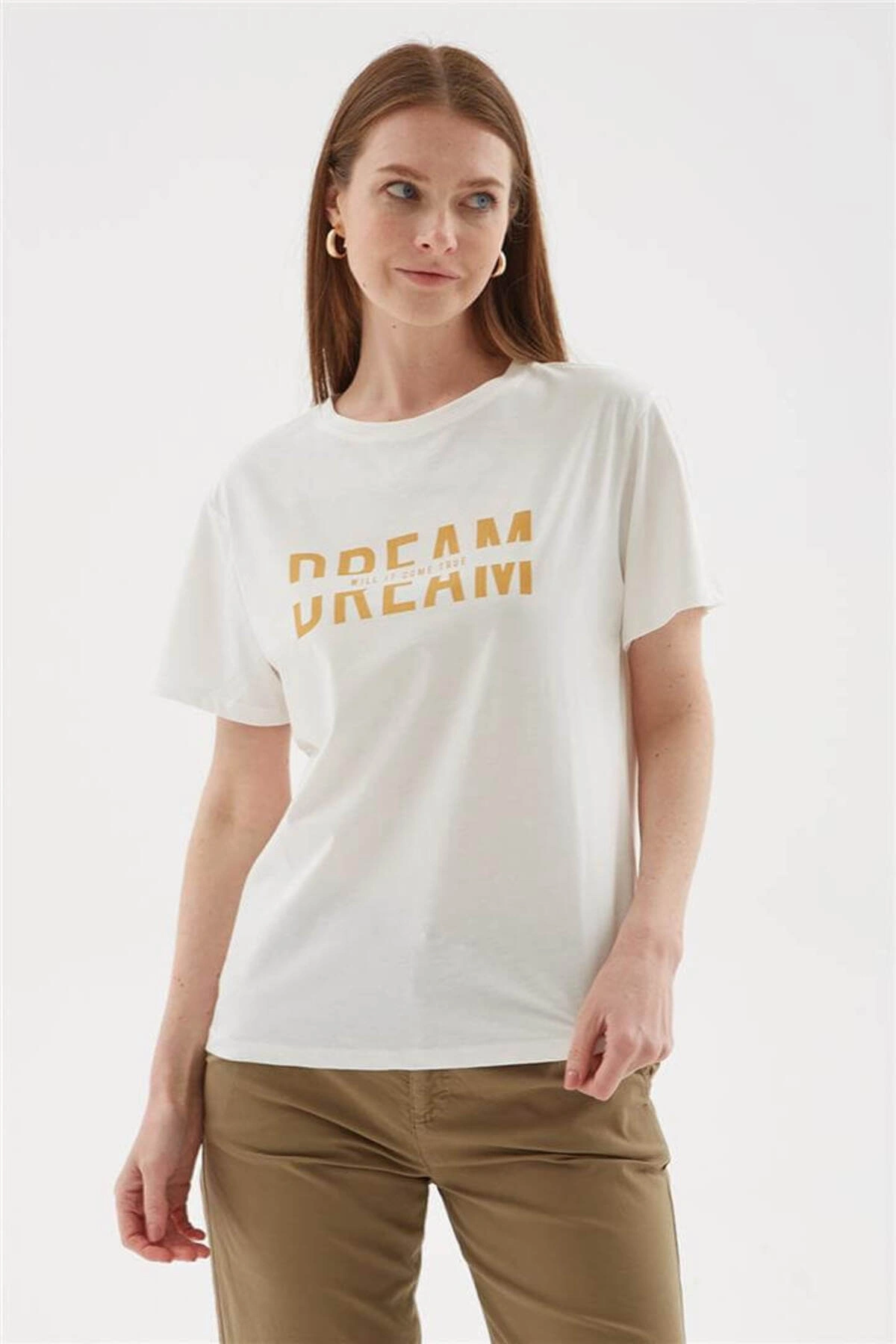 Fashion Friends Baskılı %100 Pamuklu Tişört Ekru