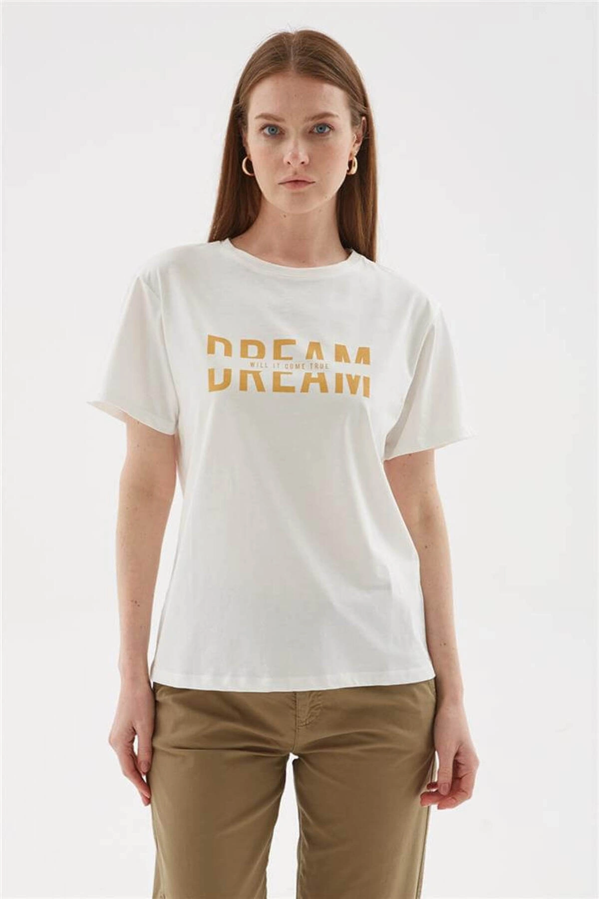 Fashion Friends Baskılı %100 Pamuklu Tişört Ekru