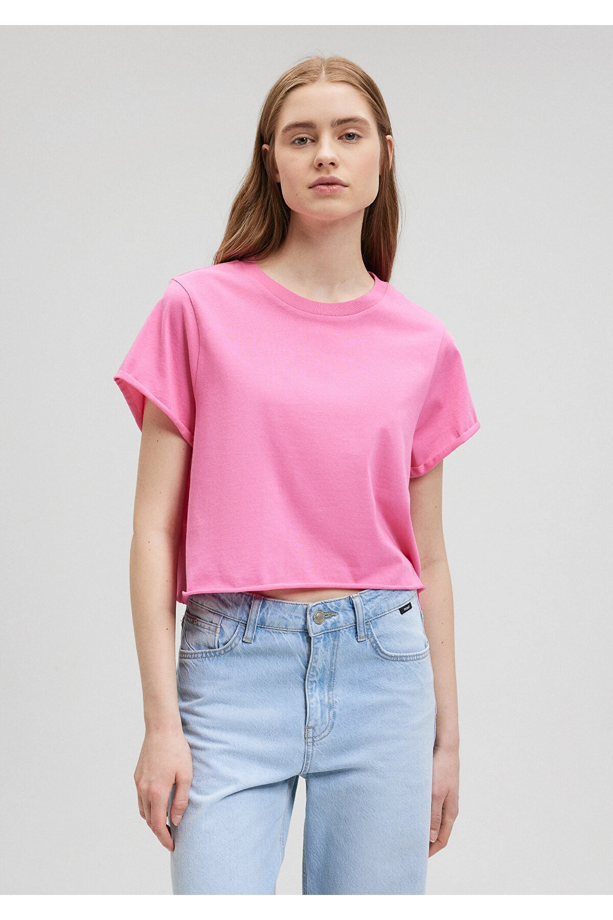 Mavi Pembe Basic Tişört Crop / Kısa Kesim