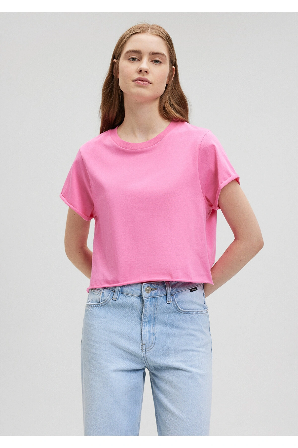 Mavi Pembe Basic Tişört Crop / Kısa Kesim