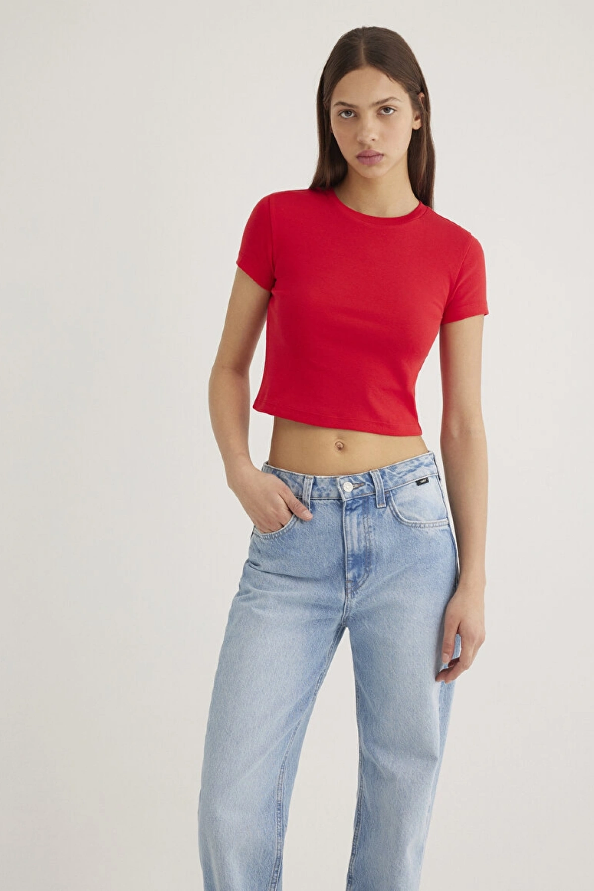 MAVİ Kırmızı Basic Crop Tişört