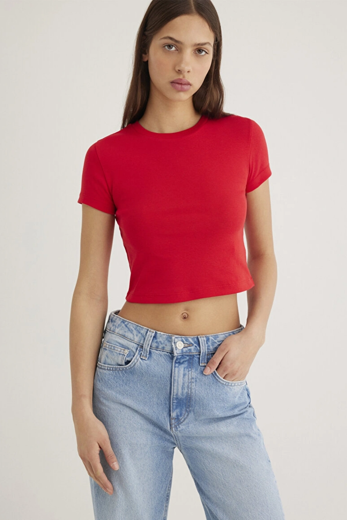 MAVİ Kırmızı Basic Crop Tişört