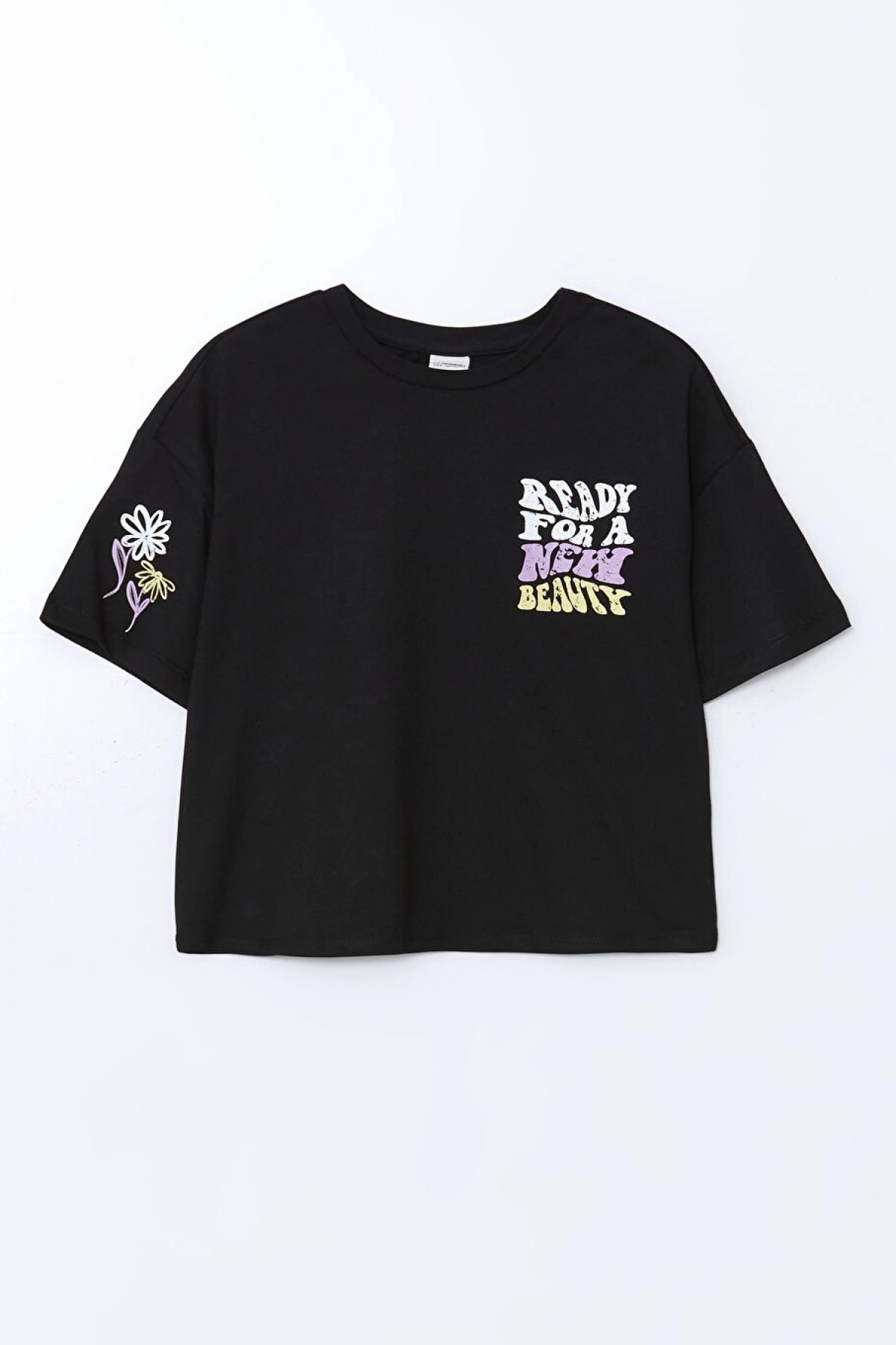 LCW Kids Siyah Bisiklet Yaka Kız Çocuk Tişört