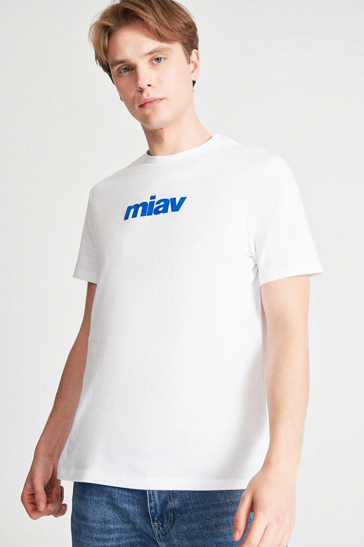 Mavi Miav Baskılı Beyaz Tişört