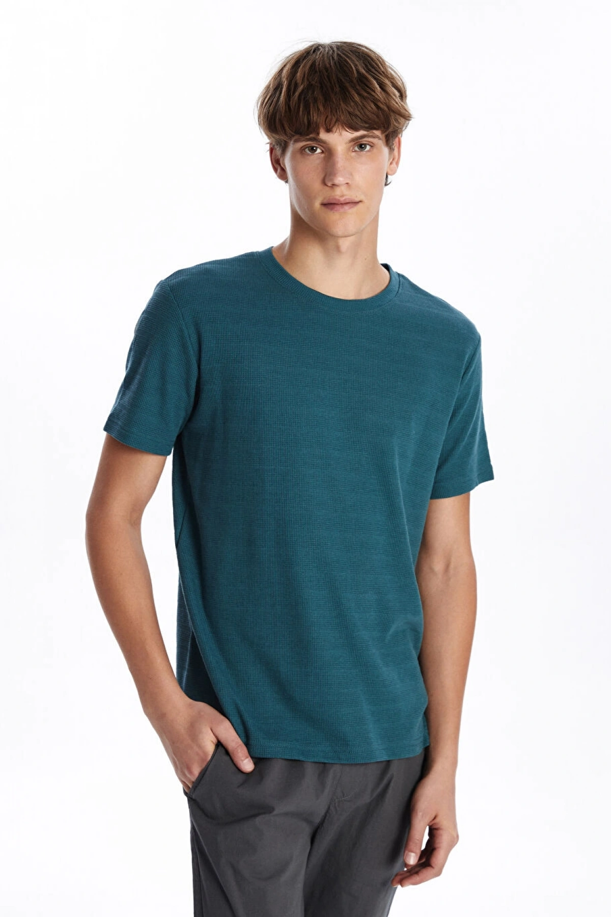 XSIDE Petrol Bisiklet Yaka Kısa Kollu Erkek Tişört