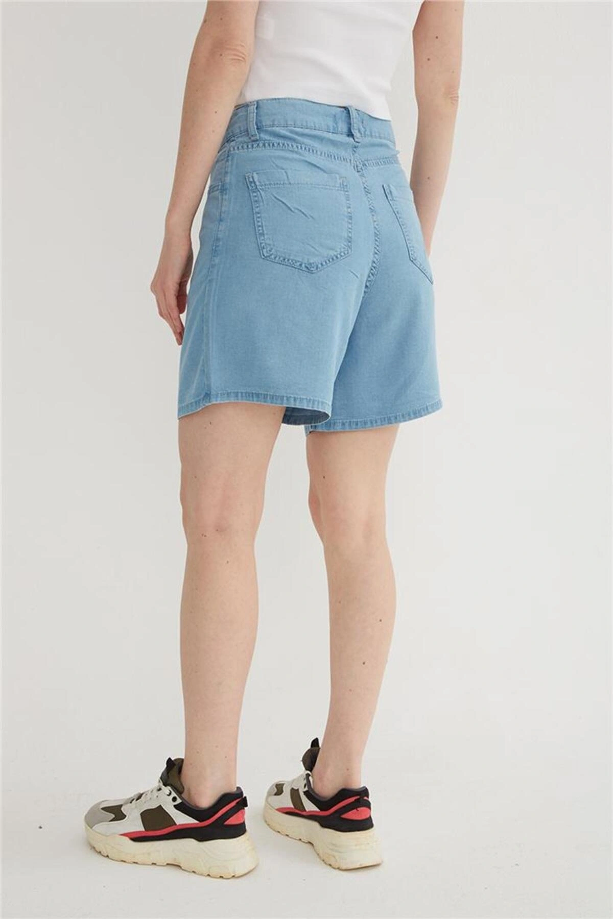 Fashion Friends Yüksel Bel Denim Şort Mavi
