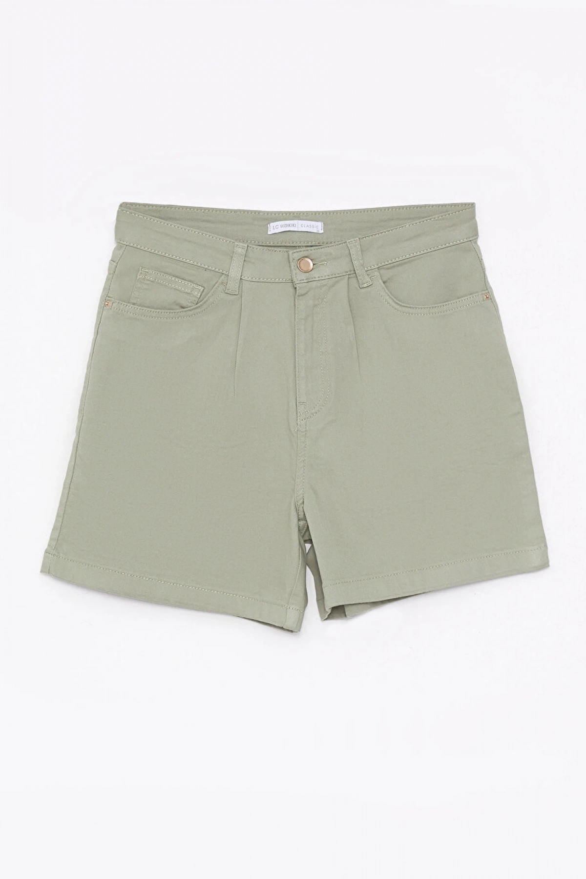 LCWAIKIKI Basic Yeşil Rahat Kalıp Düz Cep Detaylı Gabardin Kadın Şort