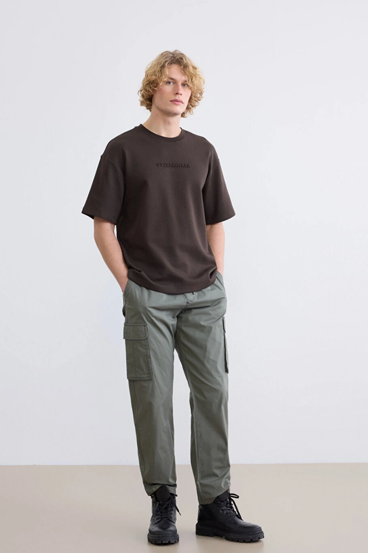 LC Waikiki XSIDE Kahverengi Bisiklet Yaka Baskılı Erkek Tişört