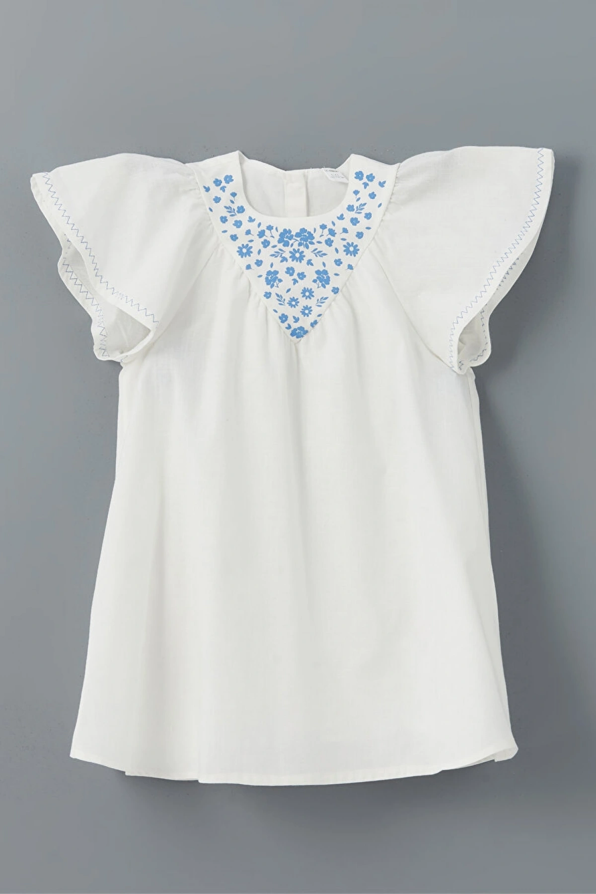 LCW Kids Ekru Bisiklet Yaka Çiçekli Keten Kız Çocuk Elbise