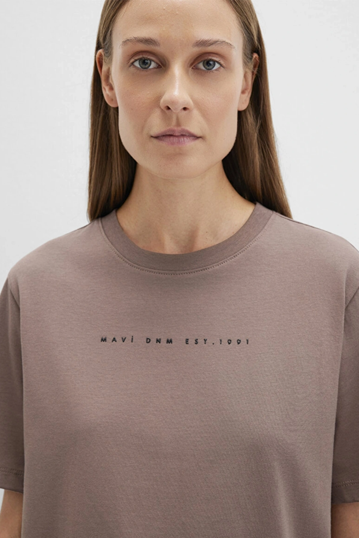 Mavi Baskılı Kahverengi Tişört Regular Fit / Normal Kesim