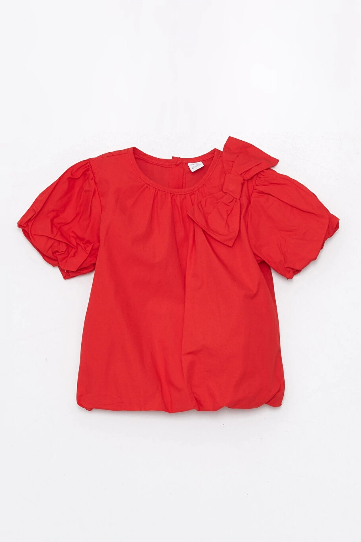 CW Kids Kırmızı Bisiklet Yaka Balon Kollu Kız Çocuk Bluz