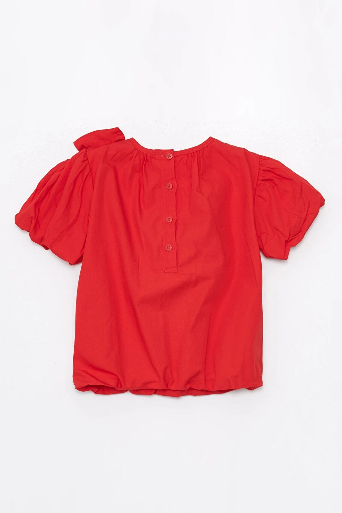 CW Kids Kırmızı Bisiklet Yaka Balon Kollu Kız Çocuk Bluz