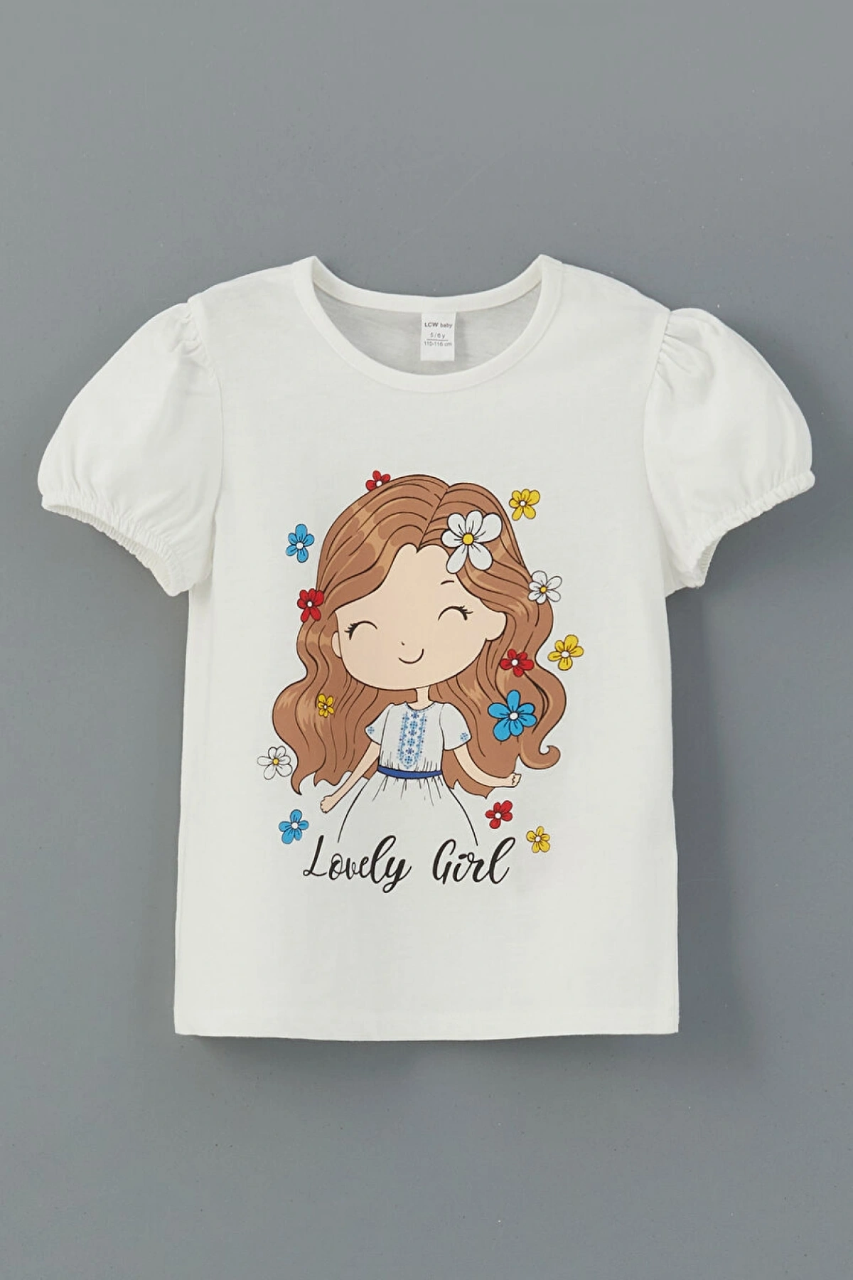 LC Waikiki LCW Kids Bisiklet Yaka Baskılı Kız Çocuk Tişört